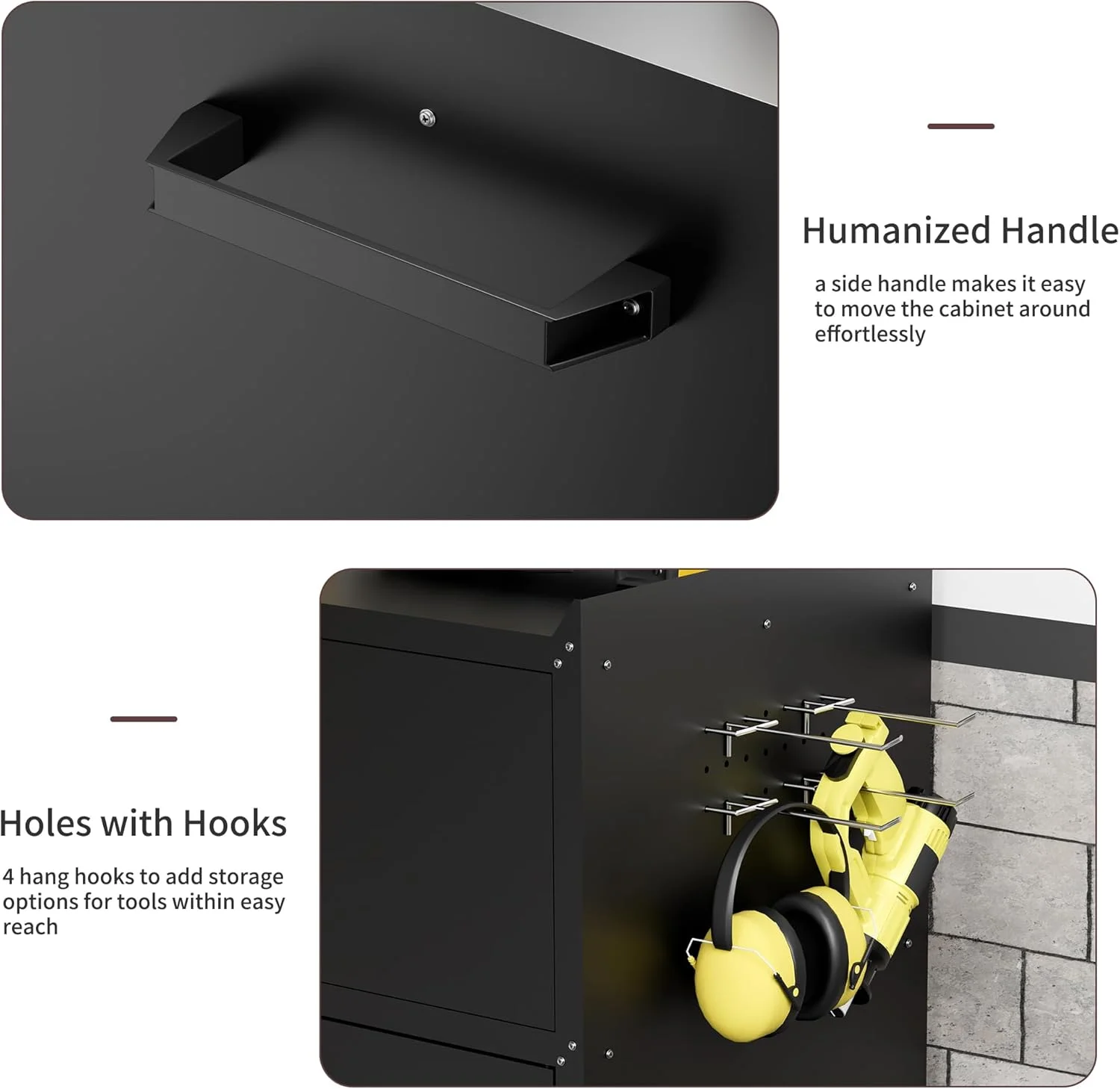 GXK-Home Metal Garage Storage Cabinet With Lock and Hook Hole,Tool Chest with Wheels for Workshop,Black - Image 6