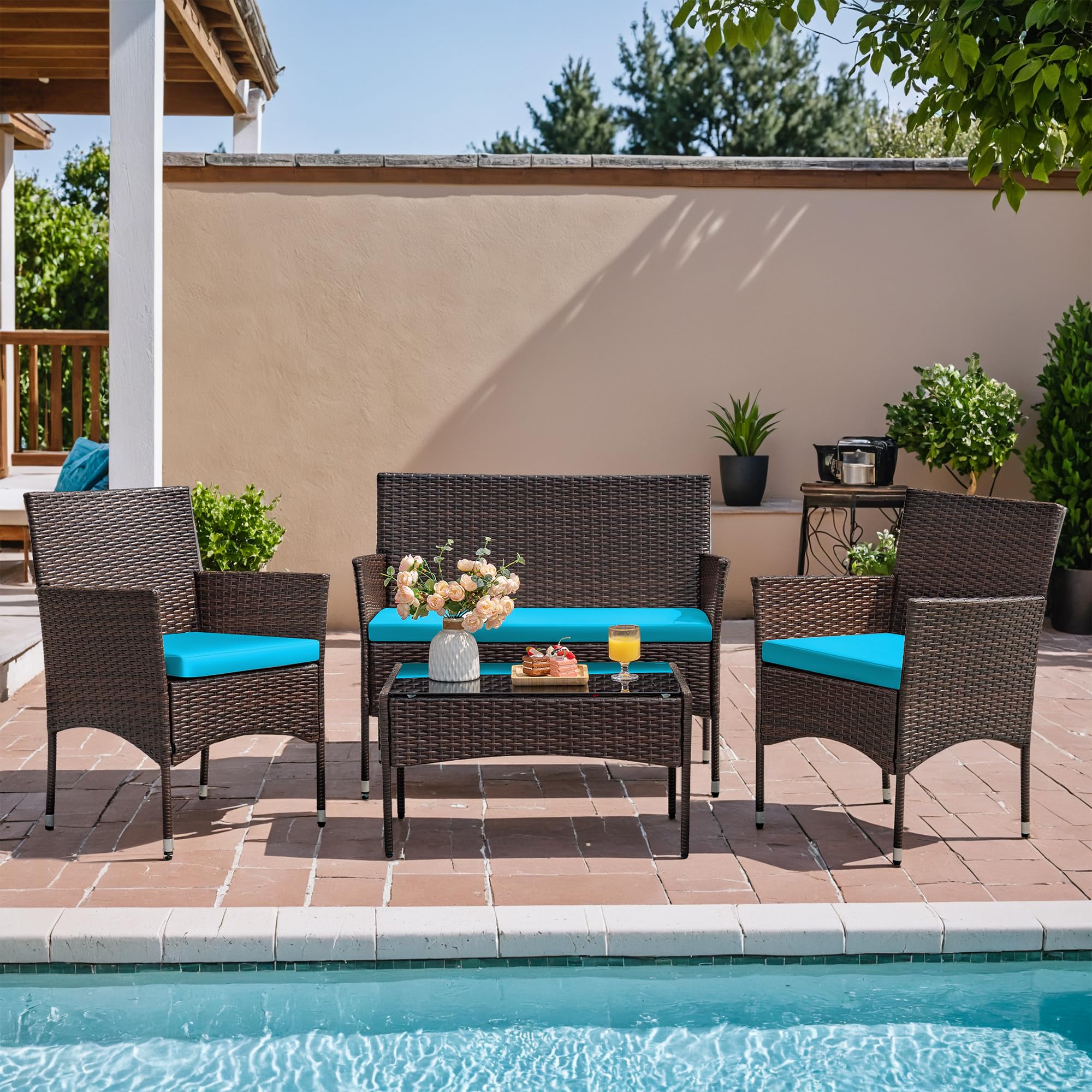 4-Piece Outdoor Patio Furniture Set, Rattan Wicker Chairs and Outdoor Seating Set - Image 11