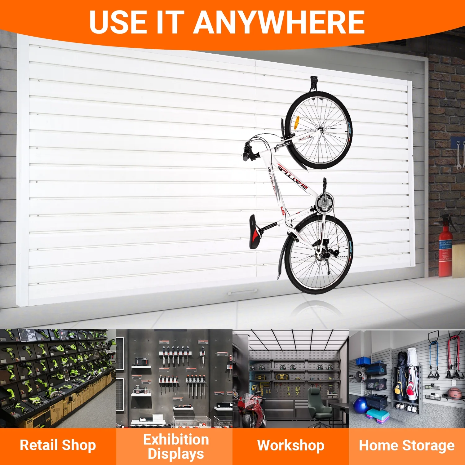 Slat Wall Paneling Garage Storage PVC Wall Panels, Slatswall Board Garage Home Organizer Wall Mounted 8ft x 4ft (32 sqft), Heavy Duty Pegboard for Tool Organization Slatwall System for Workshop White - Image 7