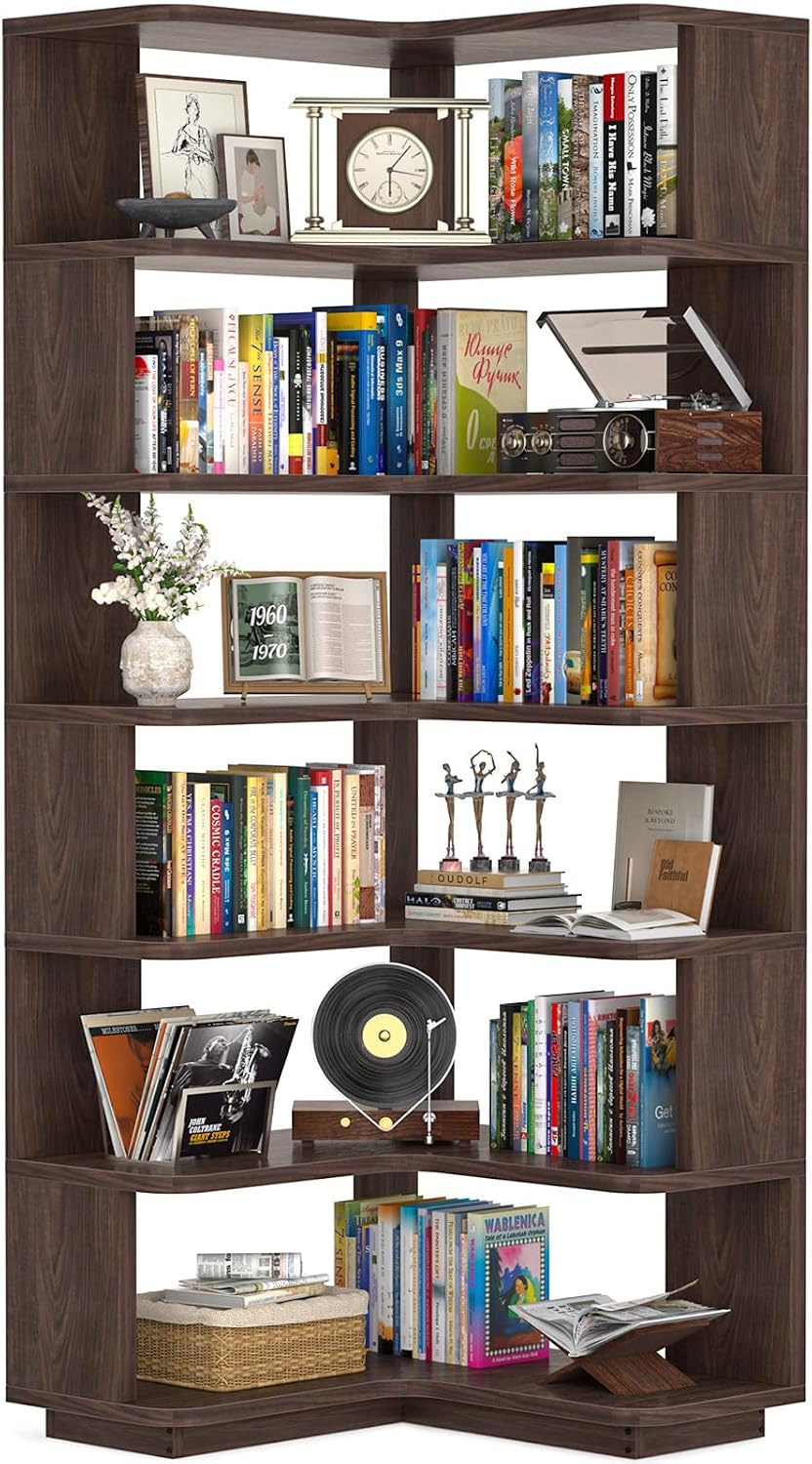 Corner Book Shelf, 6-Shelf L Shaped Corner Bookshelf with Baffle - Image 5