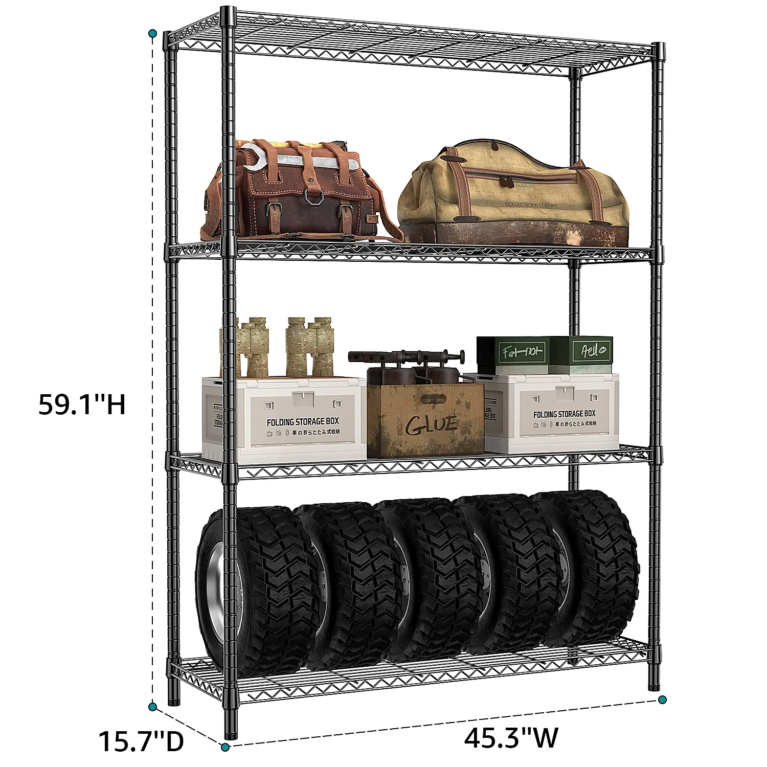 M MZG 4 - Tiers Metal Dimensions: 45.8"W x 15.8"D x 59.4"H Storage Rack Shelving Unit - Image 2