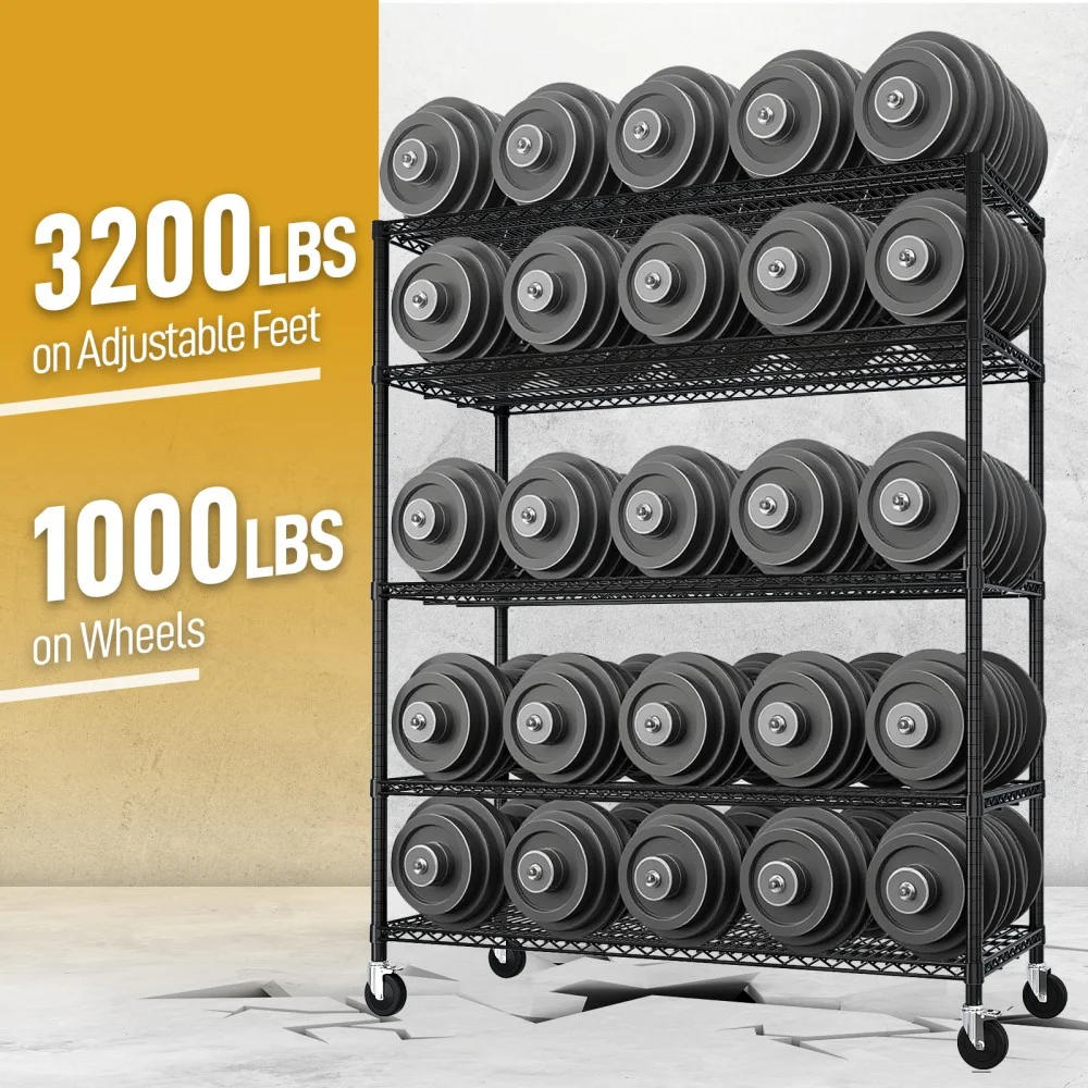 IVV 4-Tier Wire Shelving Unit on Wheels, Rolling Metal Storage Utility Rack, 2500LBS Capacity, Height Adjustable for Restaurant Garage Pantry Kitchen, 55.12"L x 23.62"W x 75.59"H, Black - Image 12