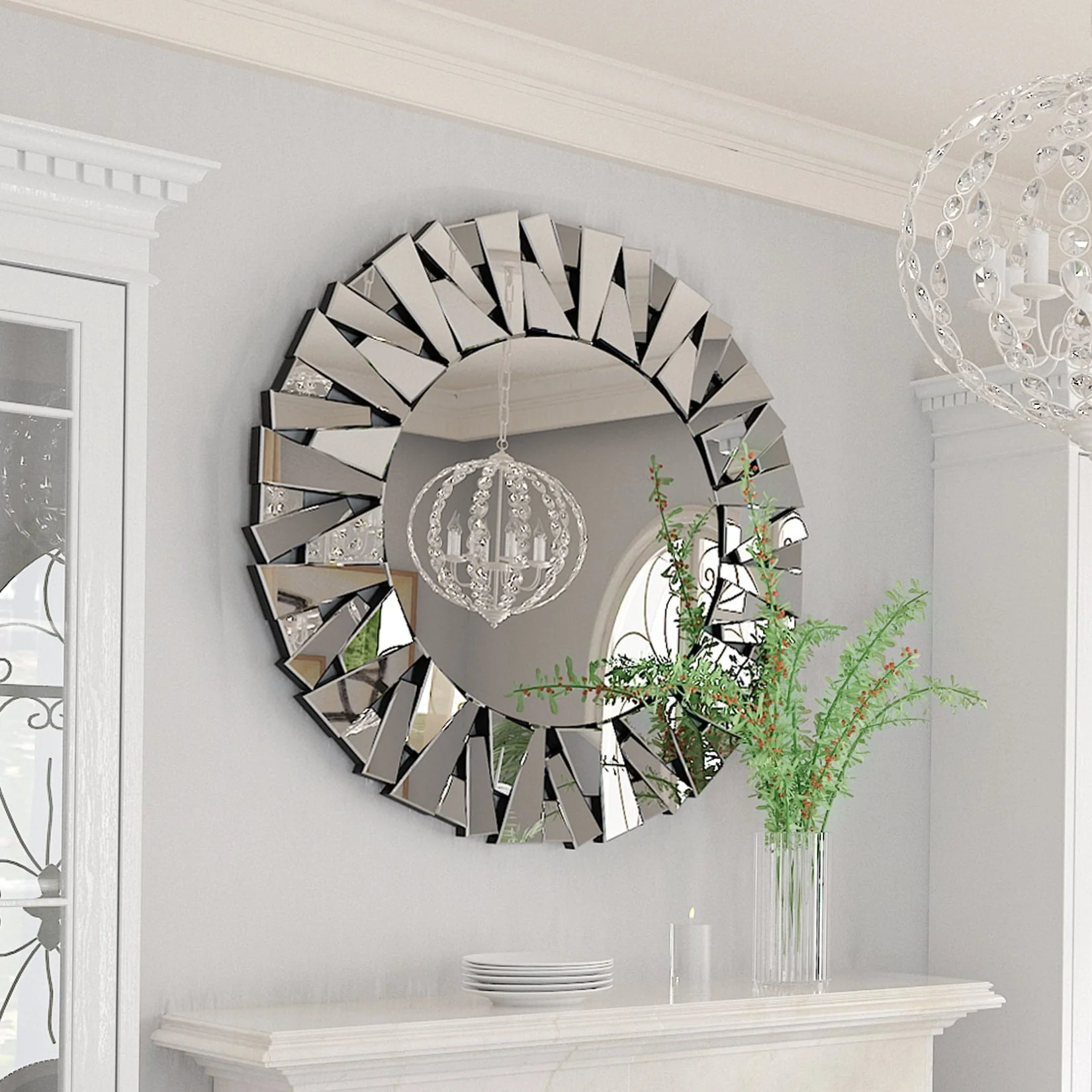 32 Inch Round Decorative Wall Mirror, Glass Accent Mirror for Home Decor - Image 2
