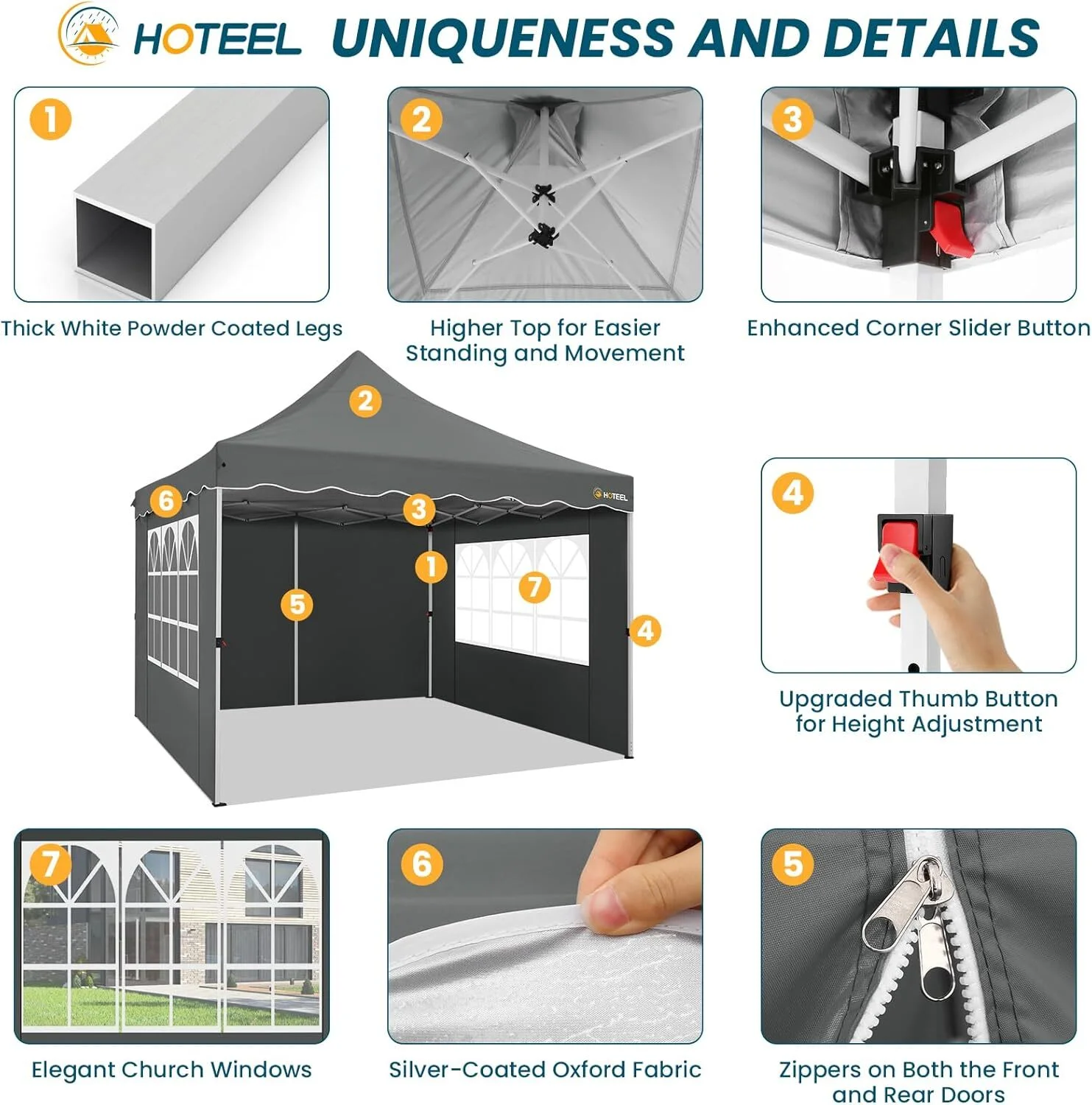 SANOPY 10' x 20' Pop up Canopy Party Tent with 6 Removable Sidewalls, Wave Eave Outdoor Waterproof Patio Gazebo Tent with Carry Bag, Backyards Camping Picnics, Black - Image 24