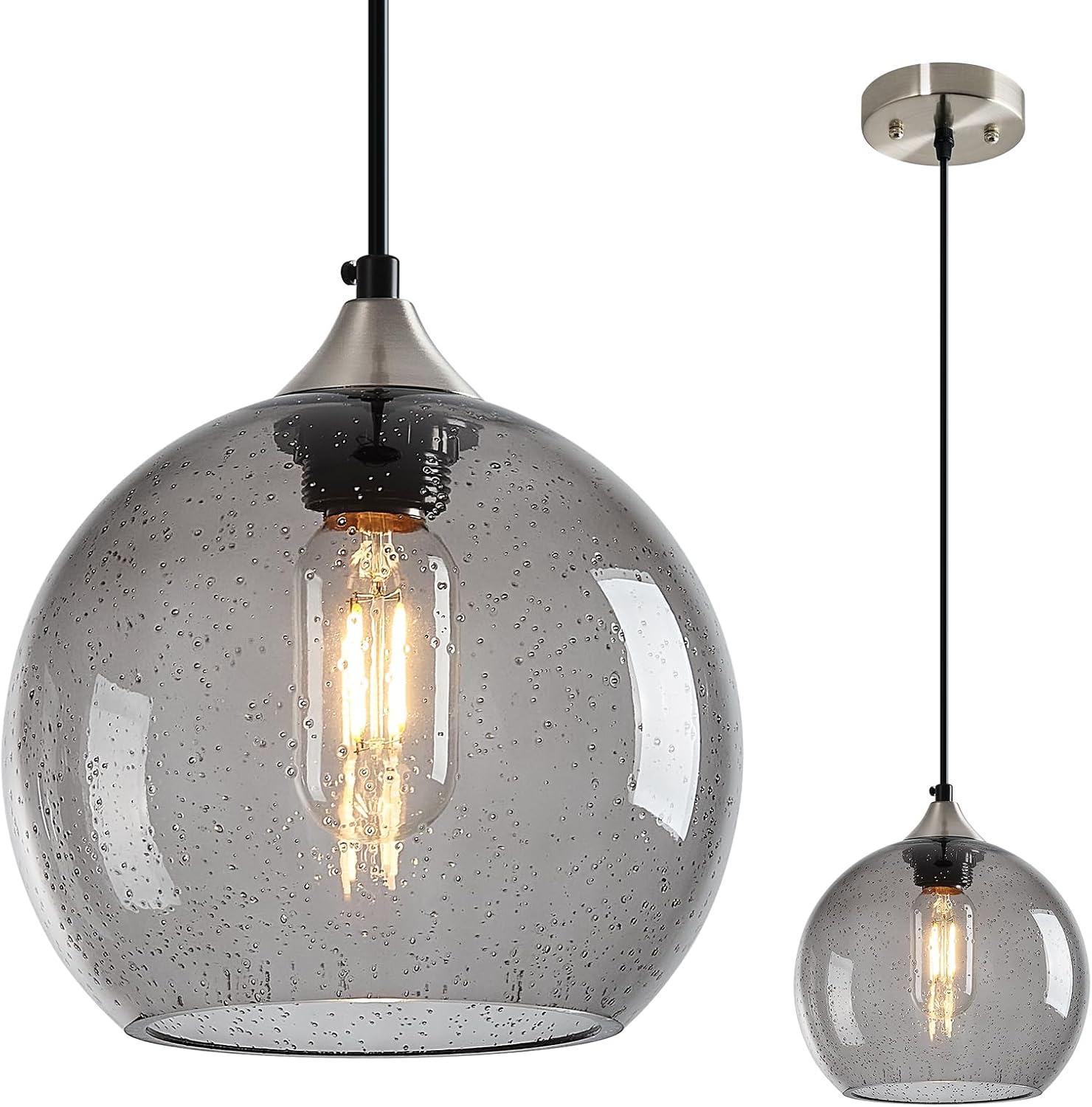 Amber Pendant Lights Kitchen Island 3 Pack, 5.9 in Seeded Glass Globe - Image 59