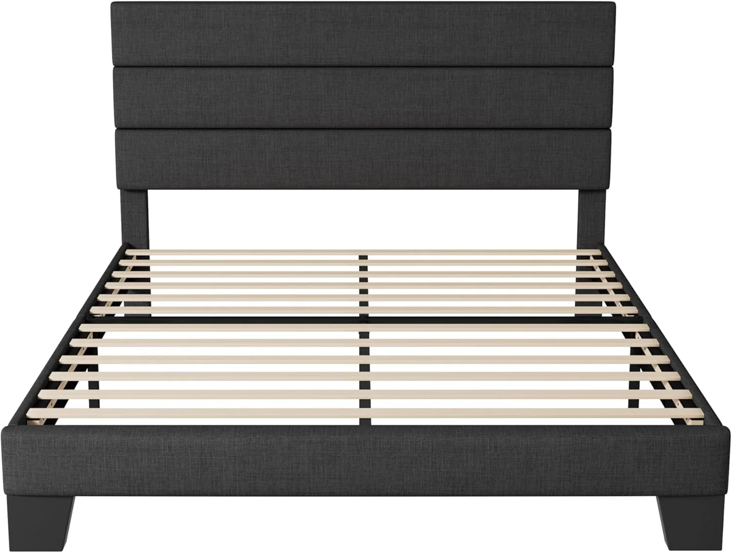 Queen Size Upholstered Platform Bed Frame, Dark Gray Fabric Bed with Headboard for Bedroom - Image 8