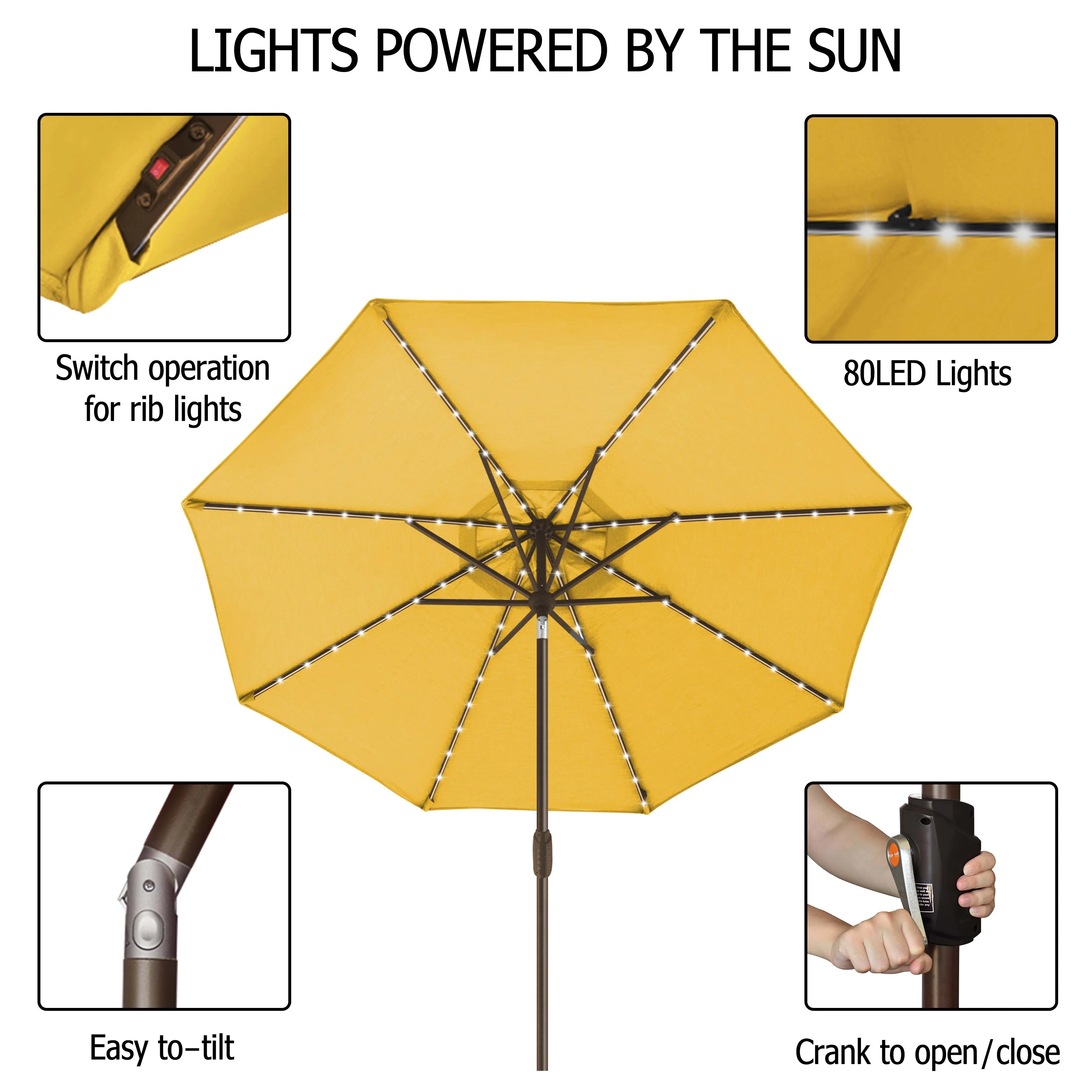 EliteShade Sunbrella Solar Umbrellas 9ft Market Umbrella with 80 LED Lights Patio Umbrellas Outdoor Table Umbrella with Ventilation and 5 Years Non-Fading Top,Ruby - Image 38