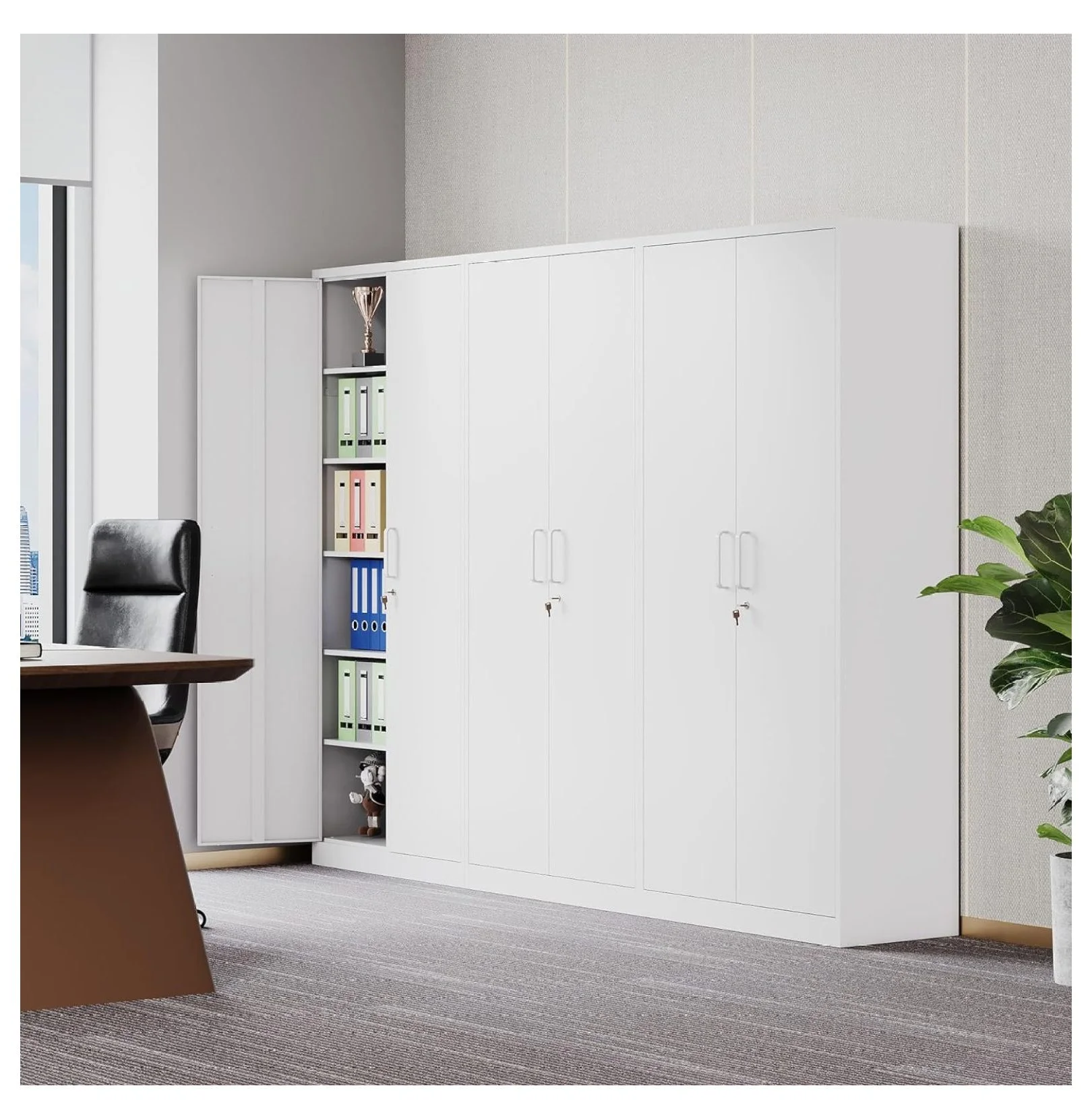 saney Black Metal Storage Cabinet with Doors and Shelves,Glass Cabinet Display Cabinet with Glass Doors,Office Cabinet with Storage Shelves and Double Doors, for Garage and Utility Room, Home Office - Image 9