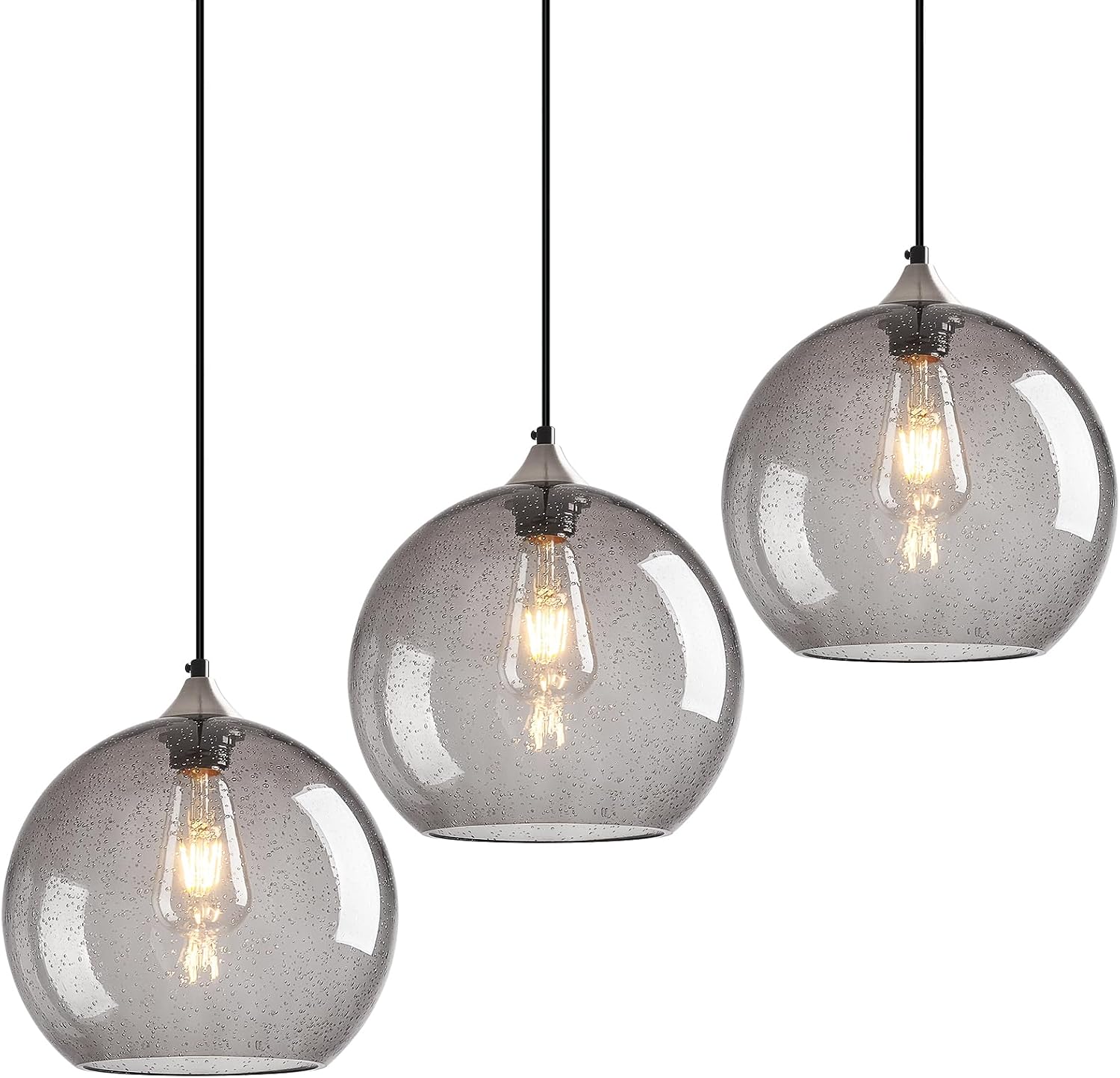 Amber Pendant Lights Kitchen Island 3 Pack, 5.9 in Seeded Glass Globe - Image 14