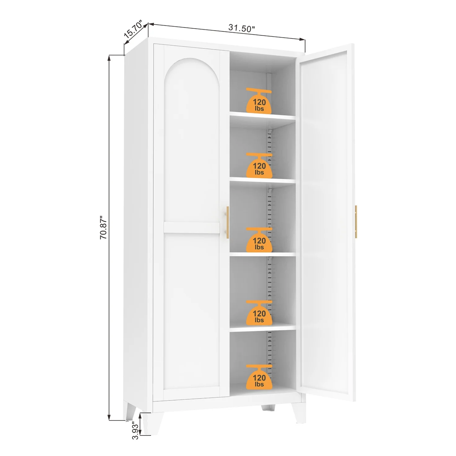 71 Inch Metal Storage Cabinet with 2 Doors and 5 Adjustable Shelves, Lockable File Cabinet for Organizing Garage, Pantry, Basement, Laundry Room or Mudroom, White - Image 9