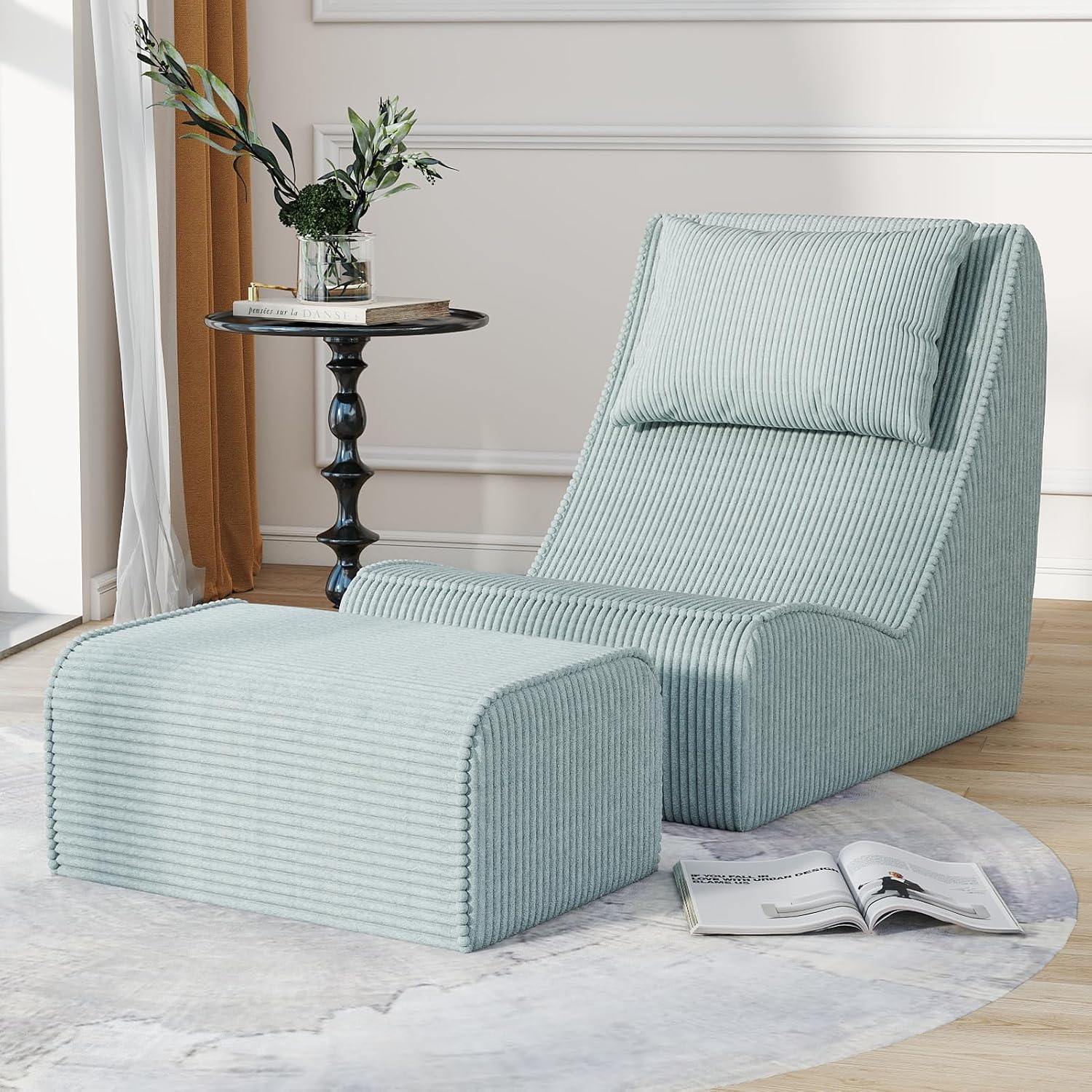 Loveseat Floor Sofa with Ottoman, Frameless 2-Seater Deep Seat Couch - Image 10