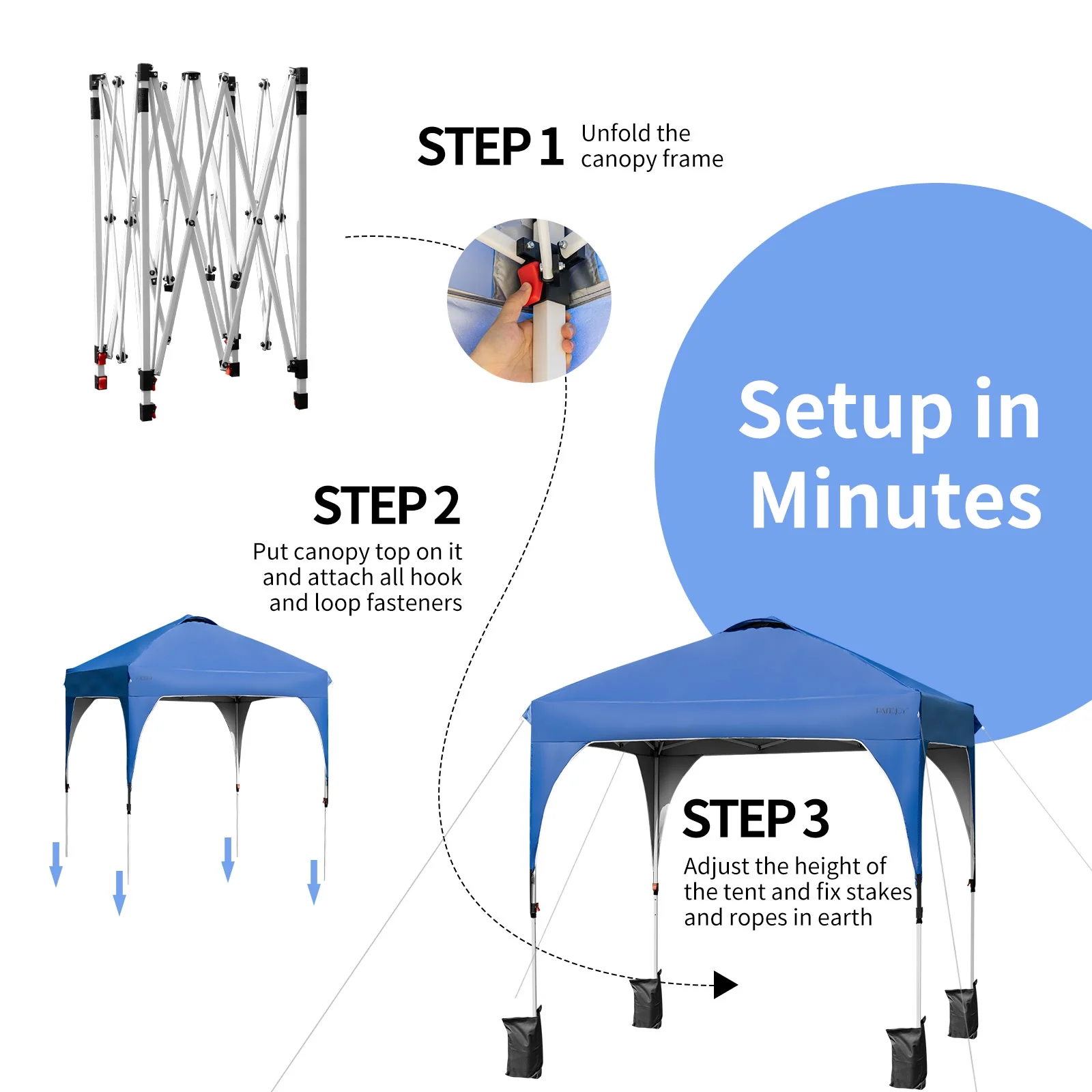 Patiojoy Pop-up Canopy Tent 6.6' x 6.6' Height Adjustable Commercial Instant Canopy w/ Portable Roller Bag White - Image 19