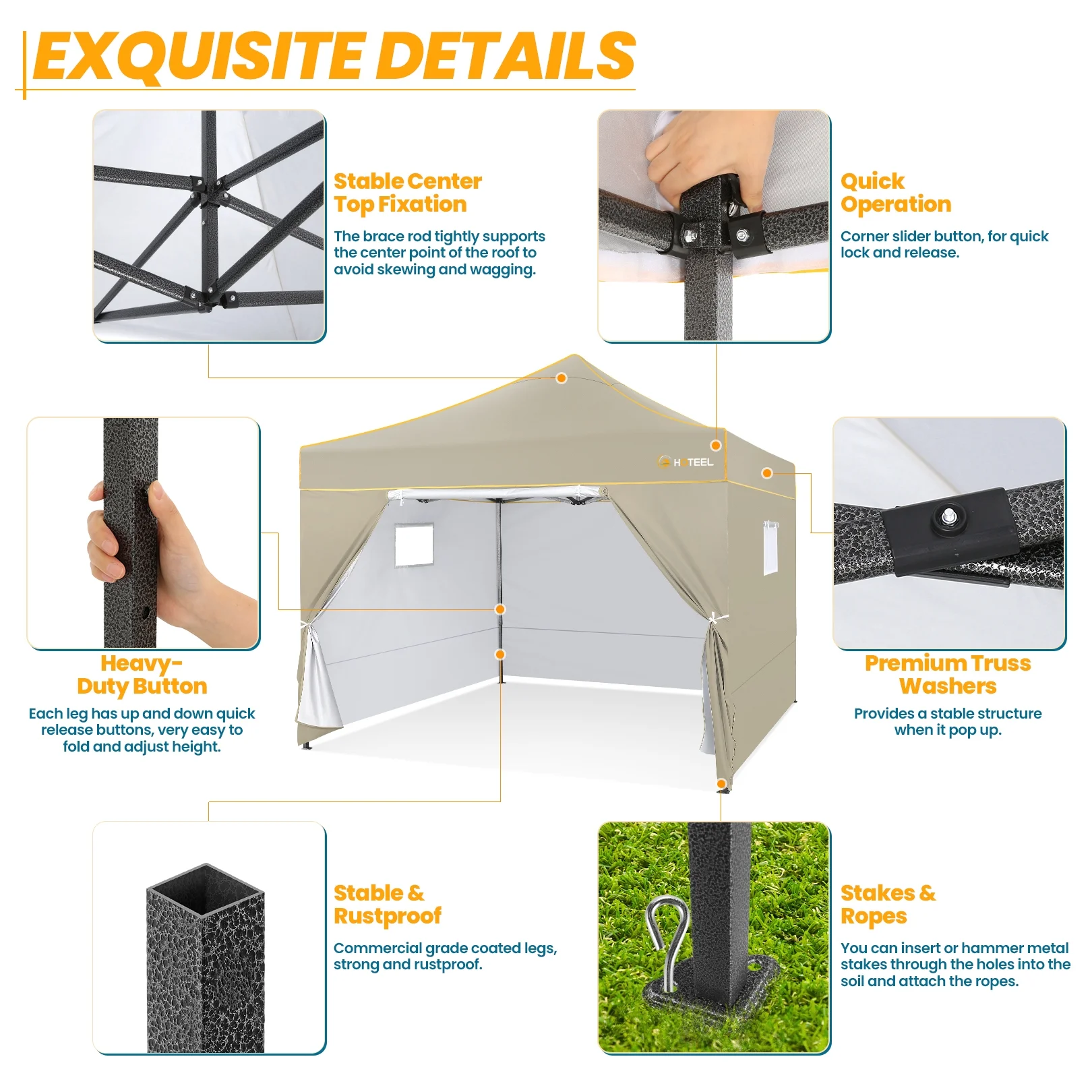 SANOPY 10'x10' Pop up Canopy Tent Anti-UV Waterproof Outdoor Gazebo Instant Party Wedding Backyard Canopy Tent Shade Shelter for Backyard, Patio, Parties,Khaki - Image 8