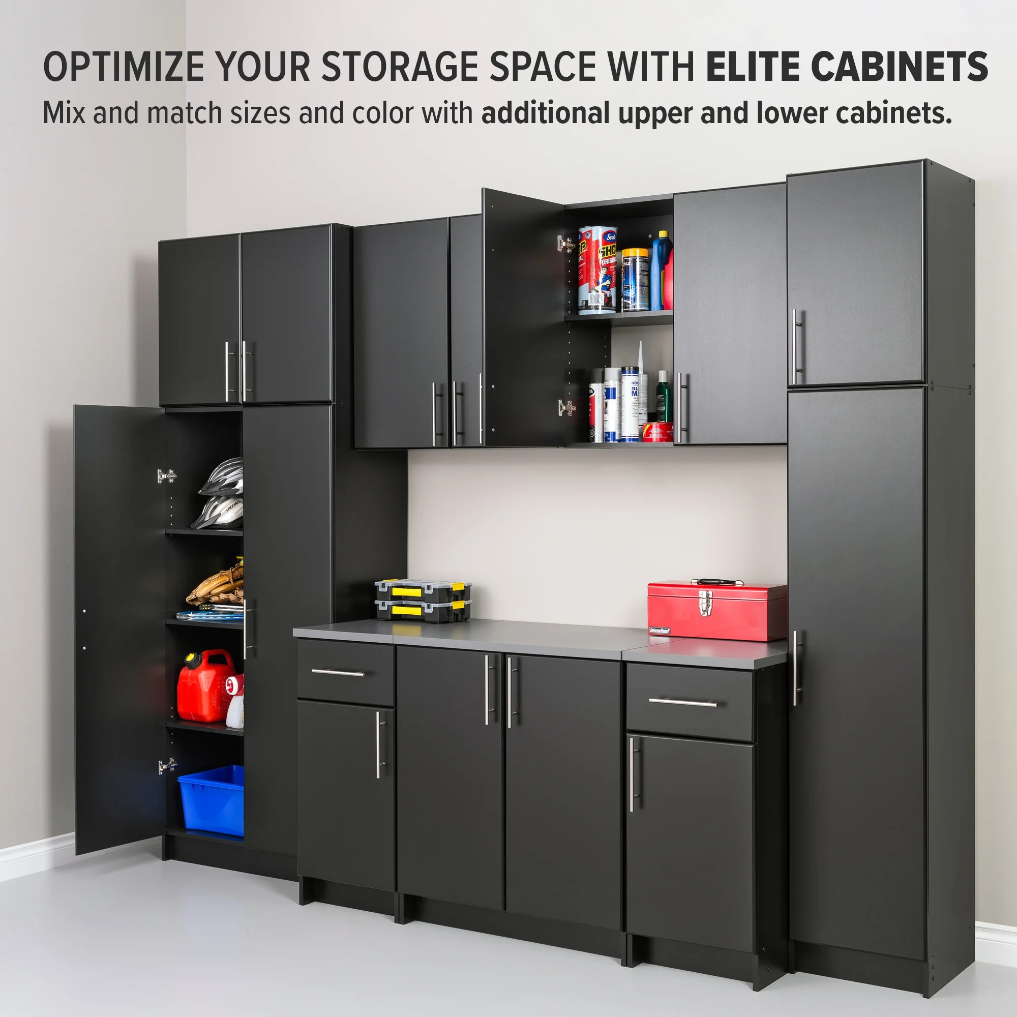 Prepac Elite 16" Storage Cabinet, Black Storage Cabinet, Bathroom Cabinet, Pantry Cabinet with 2 Adjustable Shelves, 16" D x 16" W x 65" H, BEB-1664 - Image 7