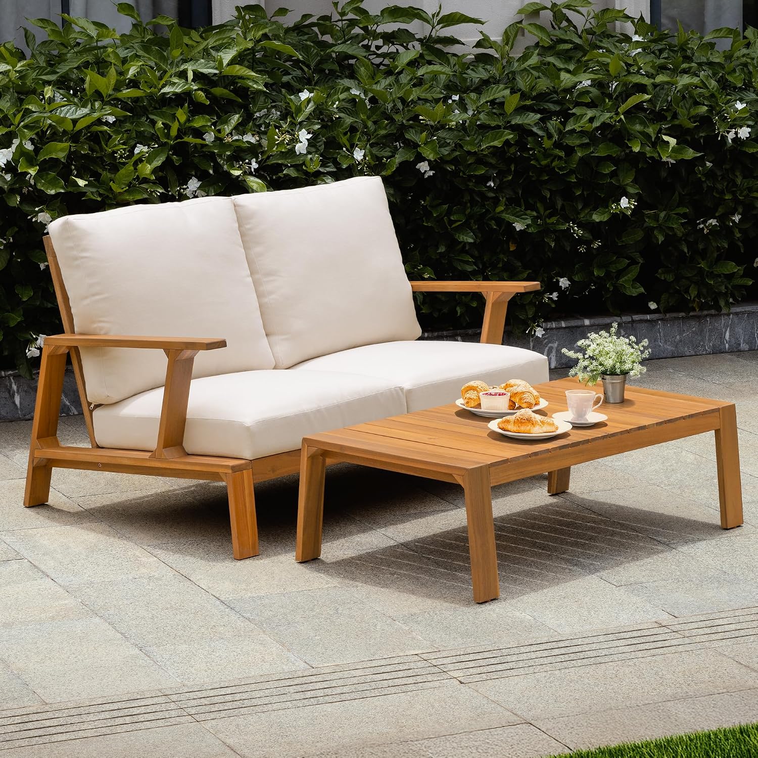 Heavy Duty 500lbs Weight Capacity Wicker Bistro Table and Chairs Set of 2 with Premium Olefin Fabric Soft Cushions - Image 4