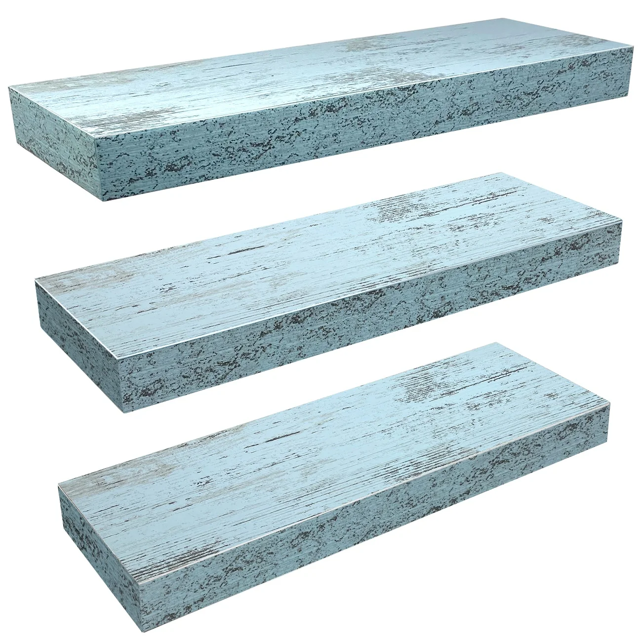 3-Pack Rustic Wood Floating Wall Shelves, Beach Style Hanging Display and Storage Shelves - Image 3