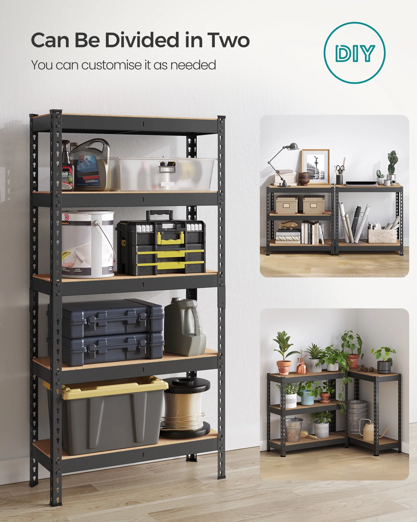Set of 2 Heavy-Duty 5-Tier Storage Shelves, 2310 lb Total Capacity, Boltless Adjustable Steel Shelving Units for Garage Basement, 59.1" H, Black - Image 8