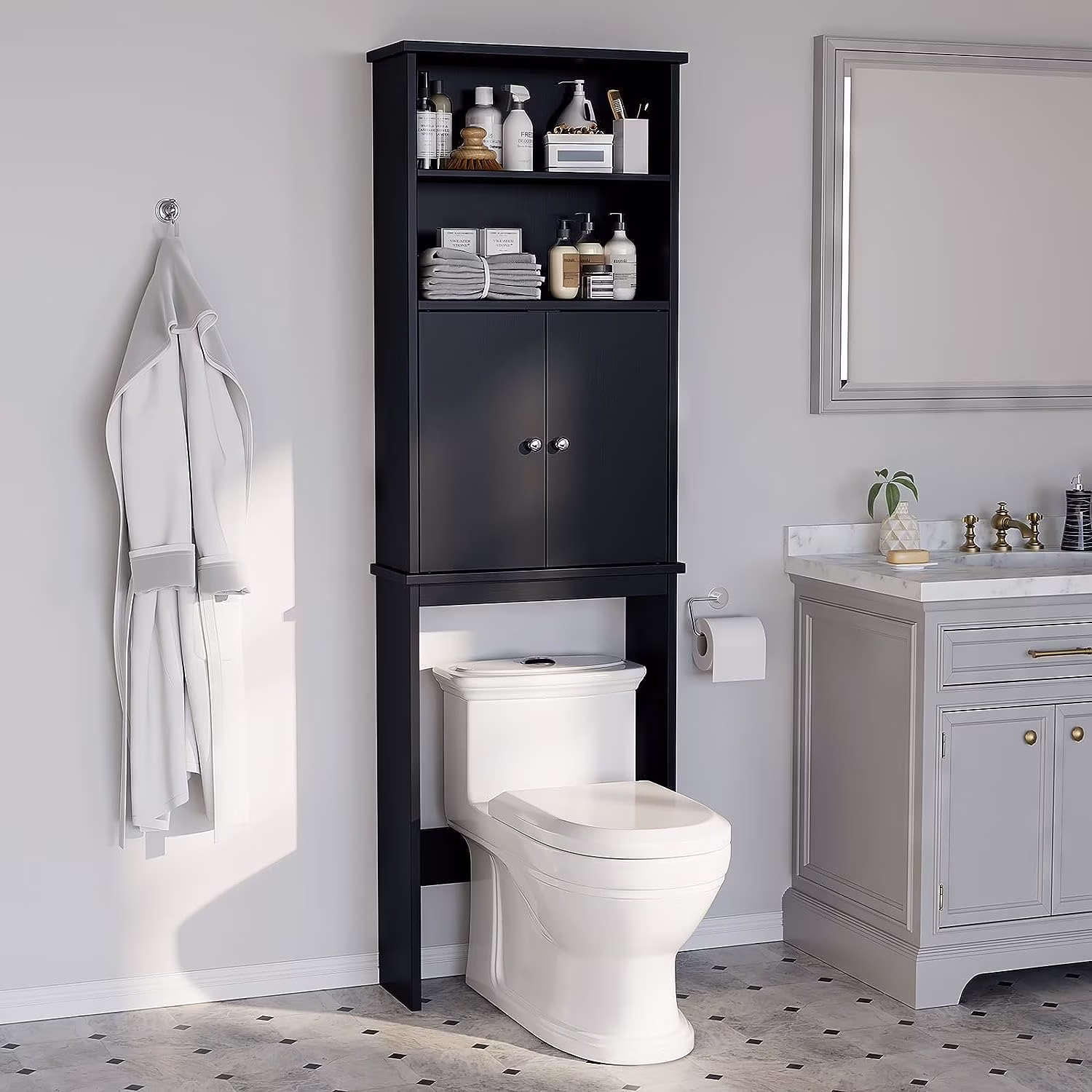 Sobaniilo Over The Toilet Storage Cabinet for Bathroom, Storage Organizer Over Toilet, Space Saver W/Adjustable Shelf & Open Storage Shelf, 75in, White - Image 5