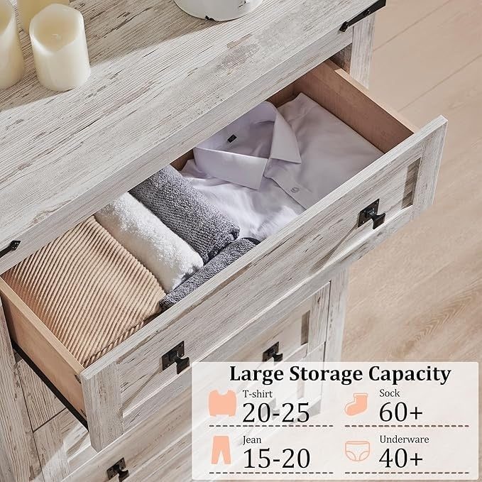 48 Inch Tall Farmhouse Wood Dresser, 5 Drawer Chest of Drawers for Bedroom - Image 19