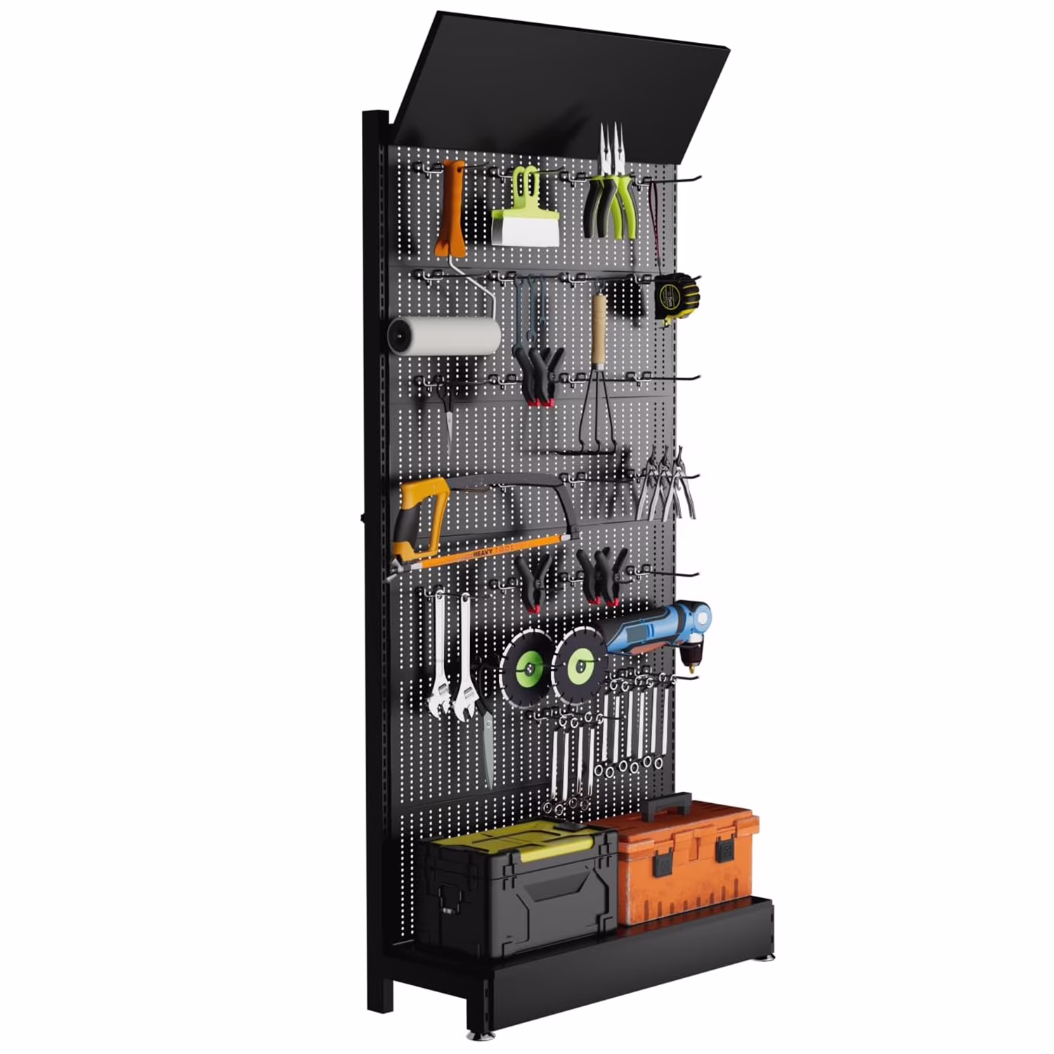 Ztysn Metal Pegboard Stand Shelf,with 30 Hooks,85x36x13 in,Garage Tool Storage Pegboard Organizer Retail Display Rack for Craft Shows,Exhibition Hall/Black