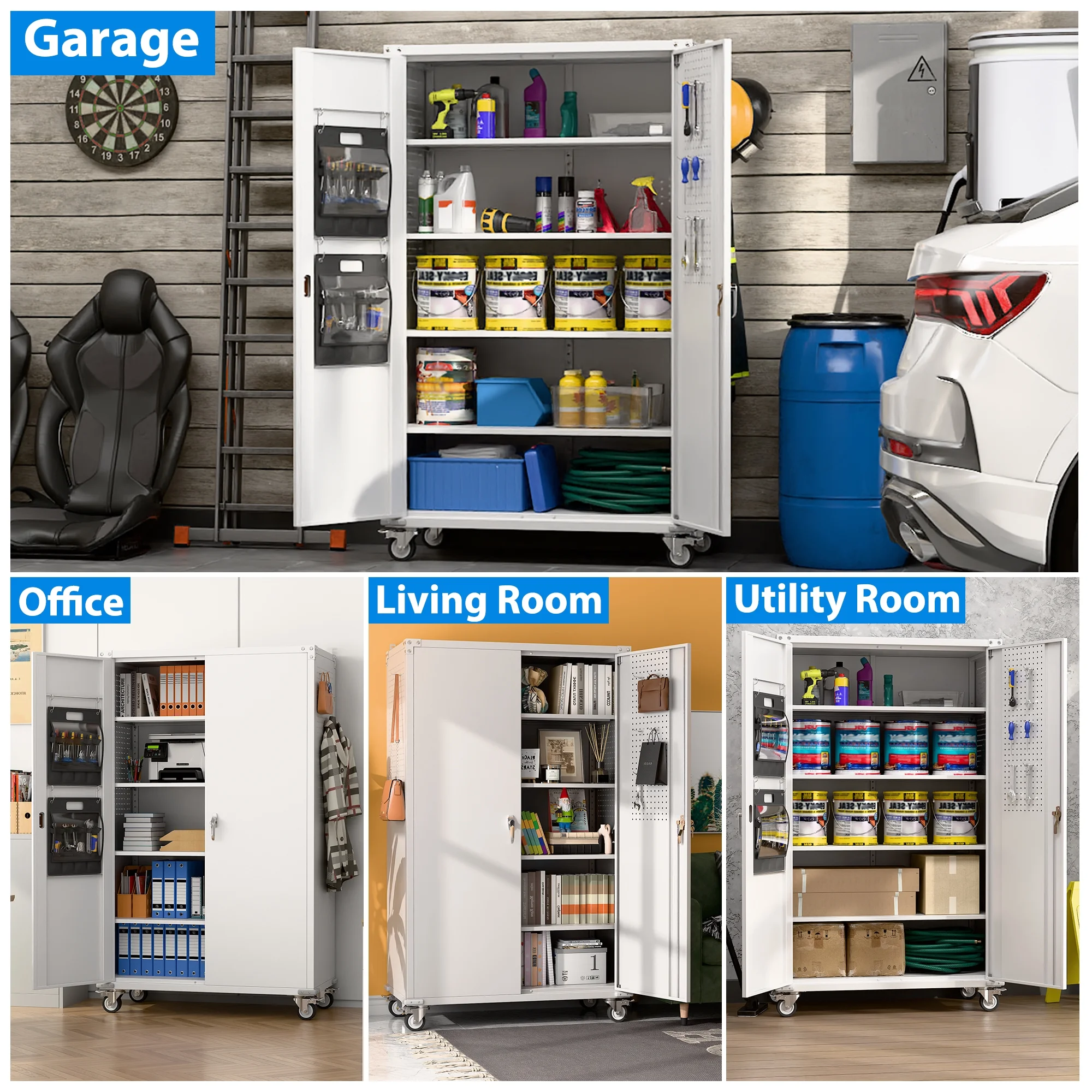 SUPEER 71" Metal Storage Cabinets with Wheels and Pegboards, Industrial Cabinet with 2 Drawers and 2 Adjustable Shelves,, Assembly Required - Image 127