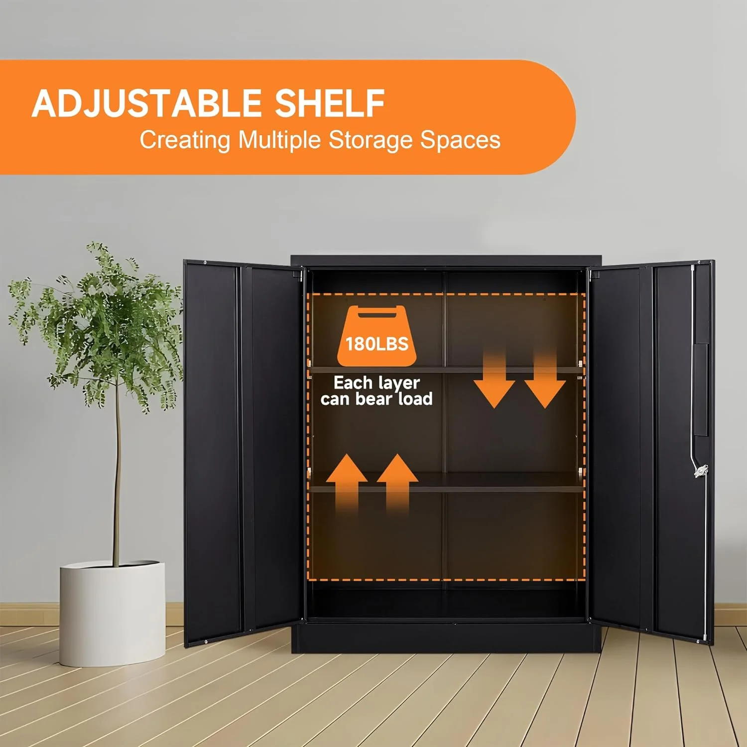 Metal Storage Cabinet, Garage Storage Cabinet with Doors and 2 Adjustable Shelves, 36" White Metal Cabinet, Locking Cabinet for Home,Garage,Office,School - Image 24