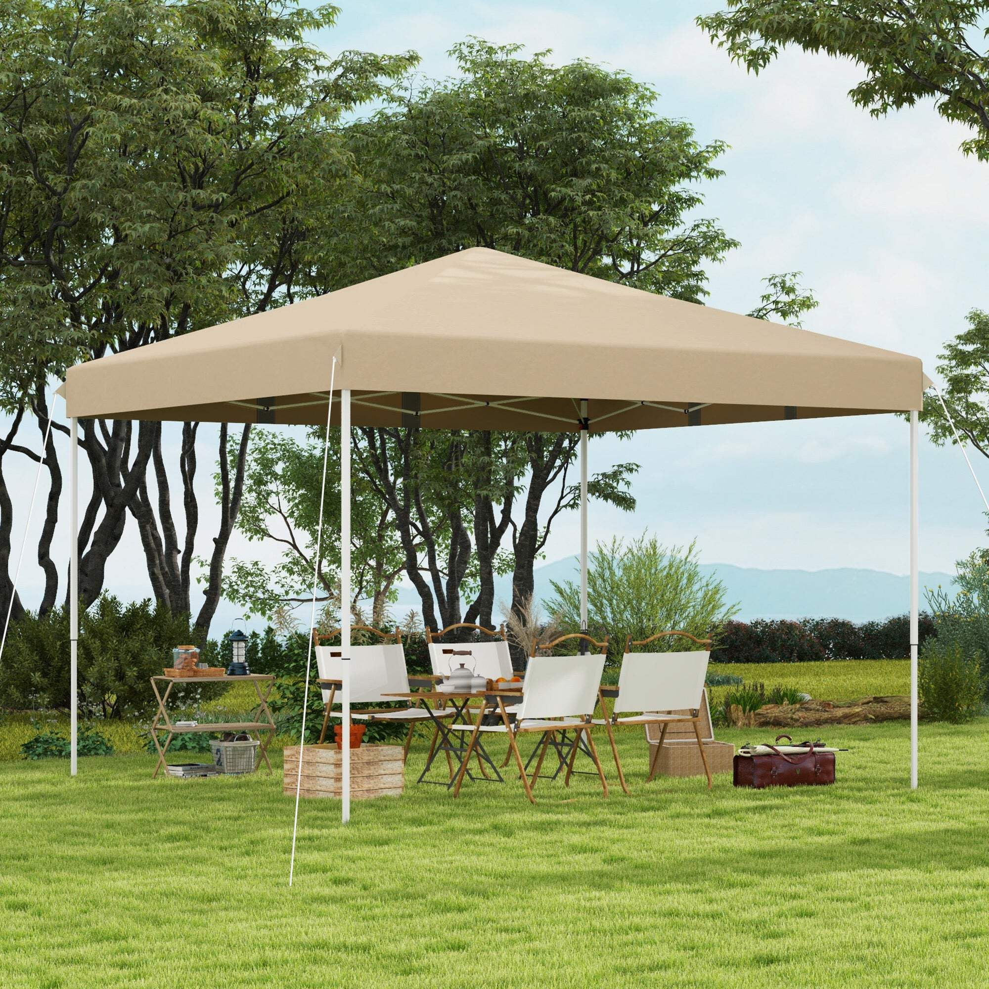 Outsunny 13' X 13' Pop Up Canopy Tent, Instant Sun Shelter, Tents For Parties, Height Adjustable, With Wheeled Carry Bag For Outdoor, Garden, Patio, Parties, Beige Beige Steel - Image 8