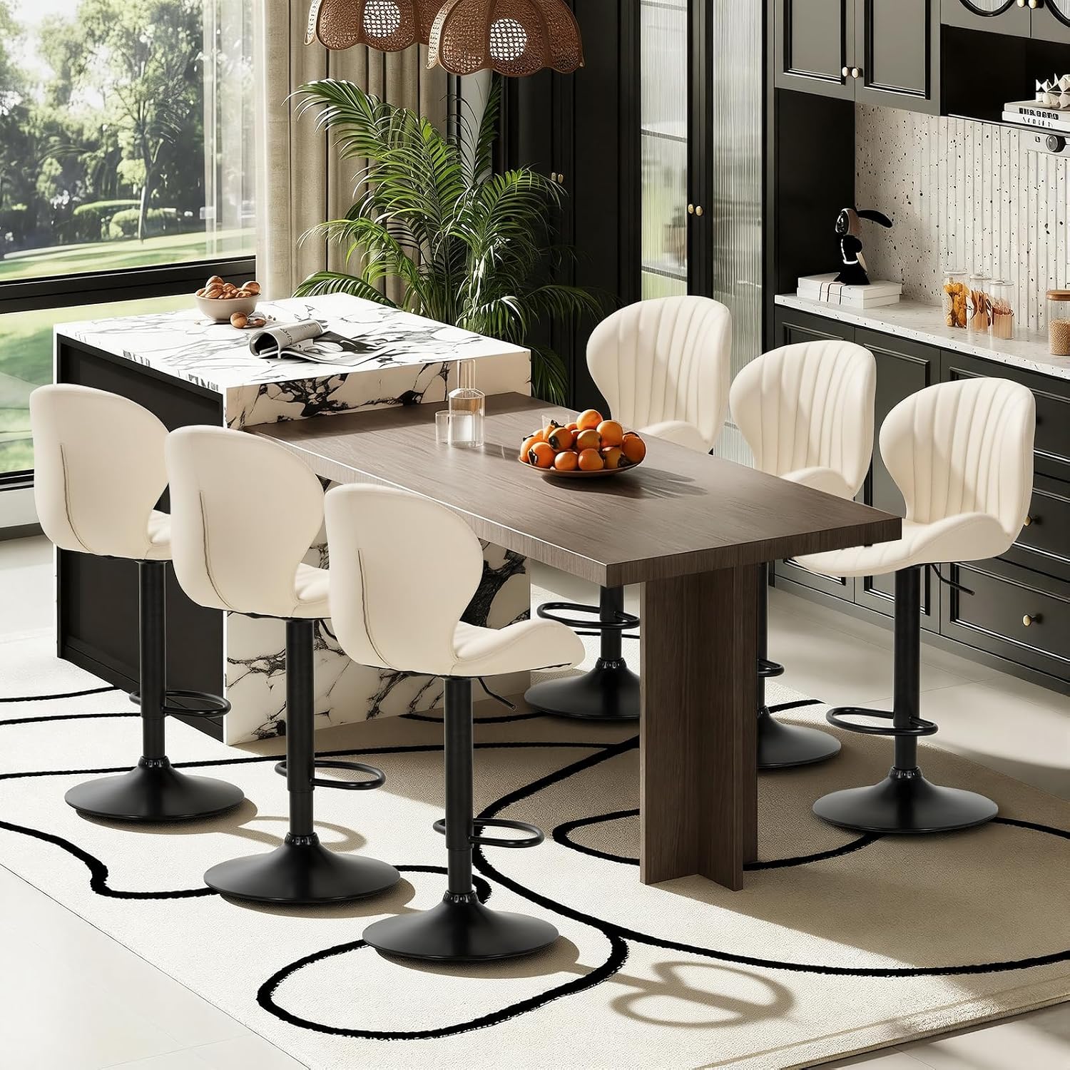 Bar Stools Set of 6, Modern Swivel Bar Chairs, Adjustable Faux Leather Upholstered Barstools Counter Height with High Backrest for Bar, Kitchen Island, Dining Room, Black - Image 19
