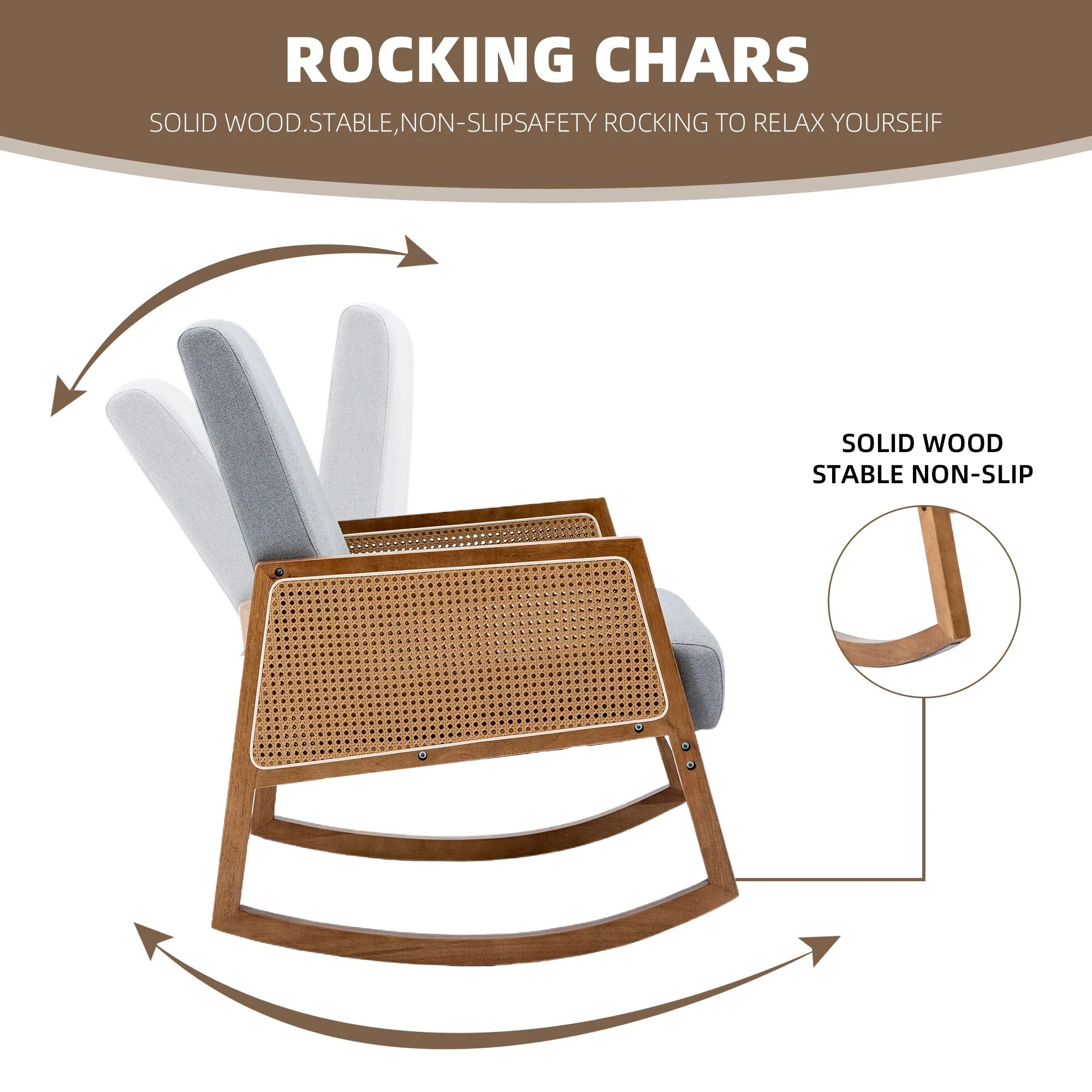 Upholstered Tall Back Rocking Chair, Smooth Gliding Accent Armchair for Comfortable Living Room Seating - Image 36
