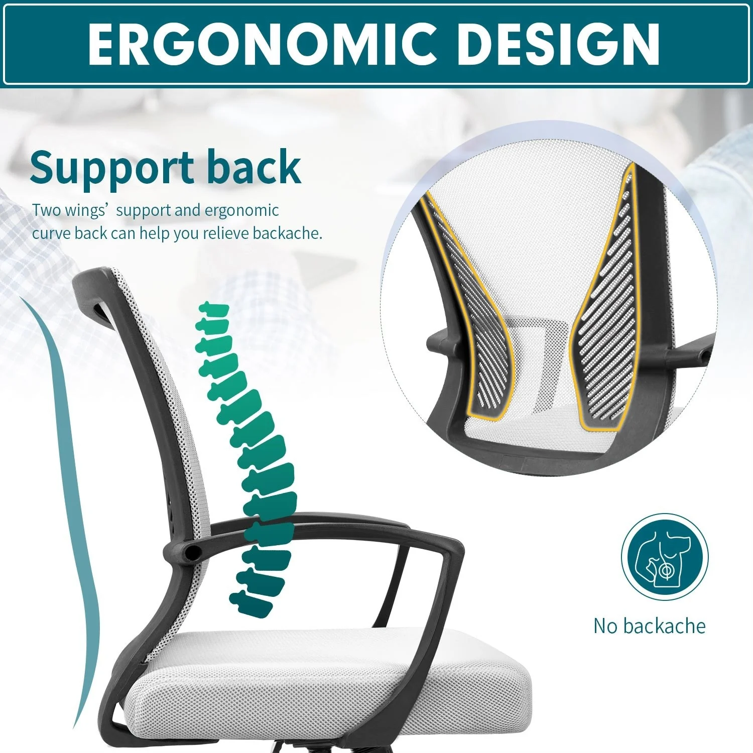 Ergonomic Mesh Office Chair with Lumbar Support, Breathable Computer Desk Chair - Image 44