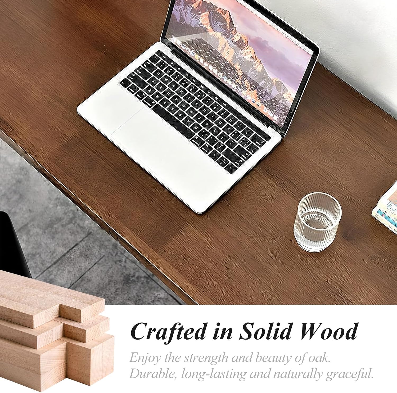 Solid Wood Computer Desk with Drawers, Modern Writing Desk for Home Office, Mid Century Modern Desk, Oak Study Table, 35.4x19.9x29.5 inches (Single Drawer), Walnut - Image 4