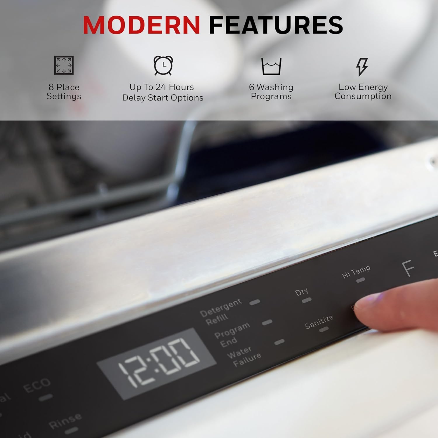 18 Inch Dishwasher with 8 Place settings, 6 Washing Programs, Stainless Steel Tub, UL/Energy Star- Stainless Steel - Image 6