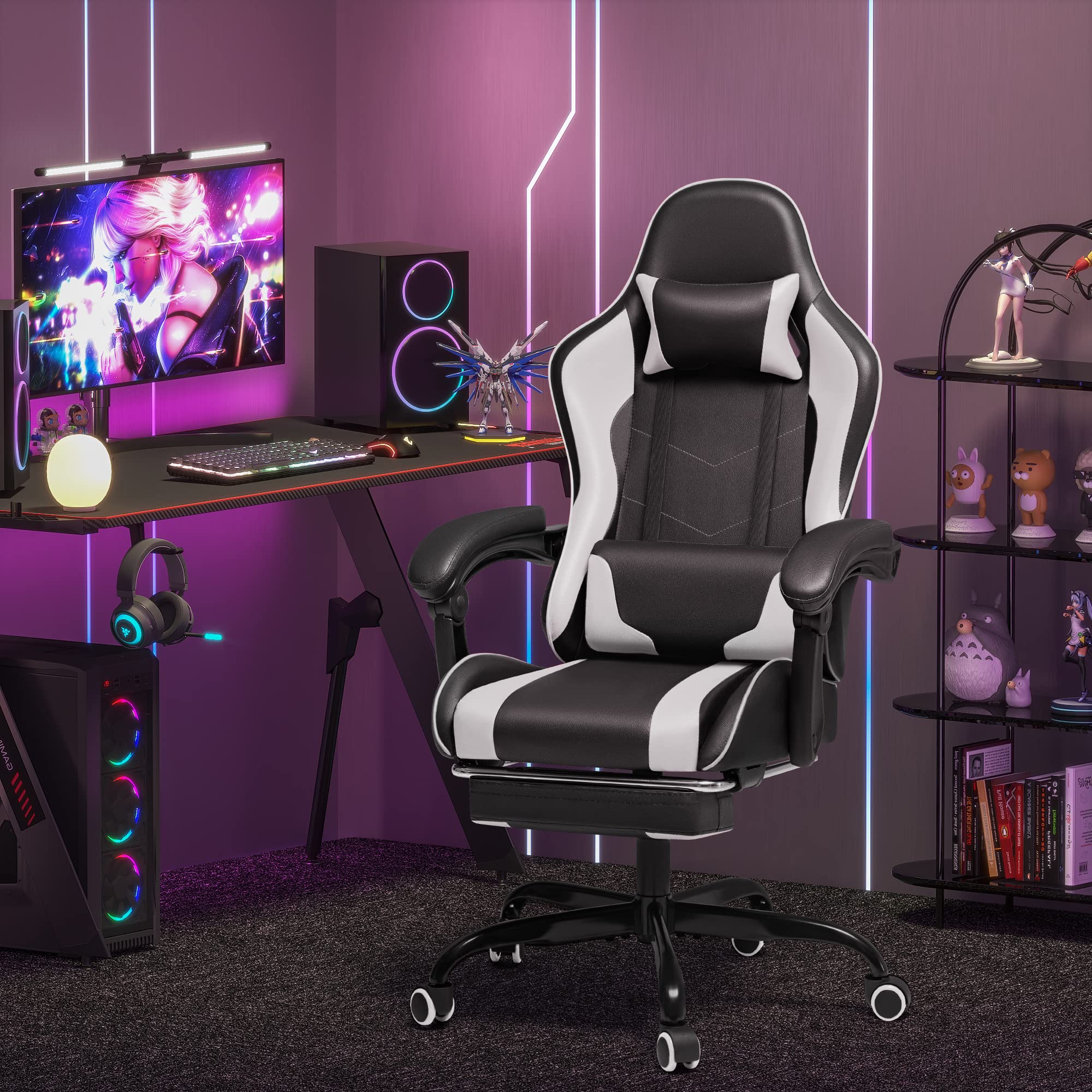 Ergonomic Gaming Chair with Footrest and Massage Support, Reclining Computer Chair for Gaming Room and Home Office - Image 2
