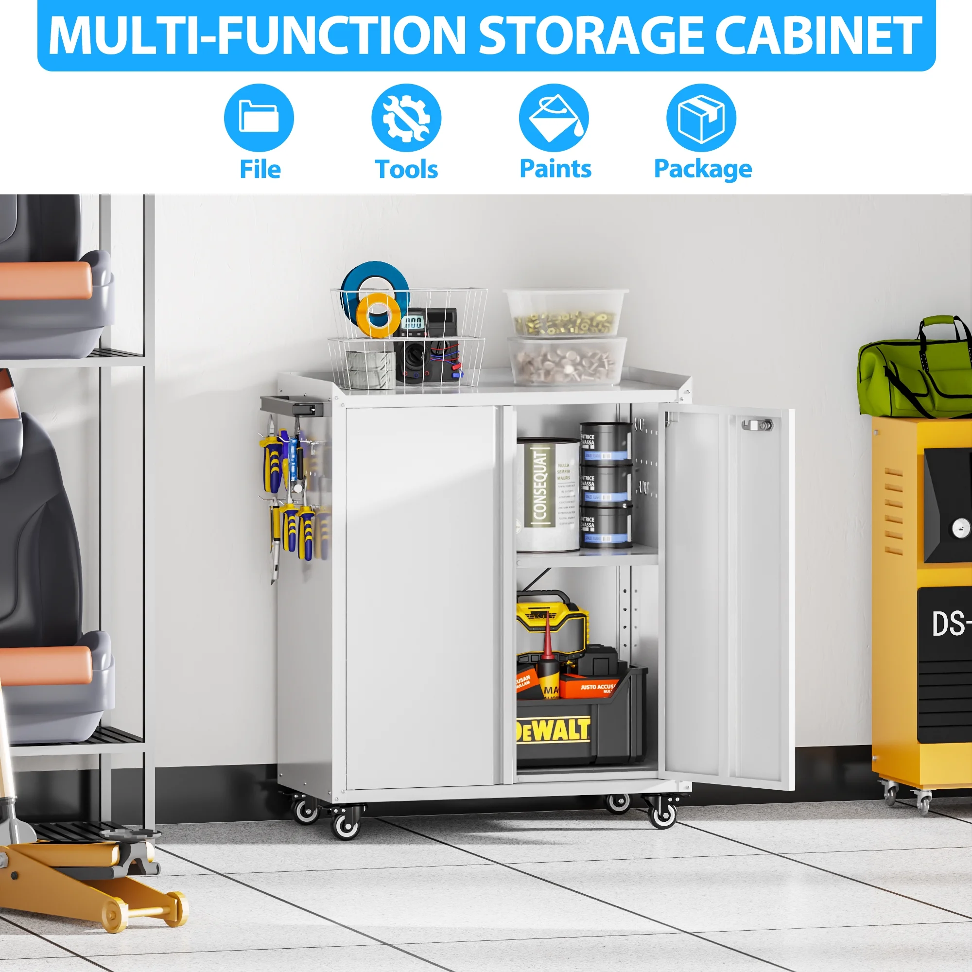 Gaeanet Rolling Tool Storage Cabinet with 5 Adjustable Shelves and Pegboard,Metal Garage Storage Cabinet with Wheels for Garage Home Office Utility Room,71" H-32" W-16" D,Required Assembly, Black - Image 75