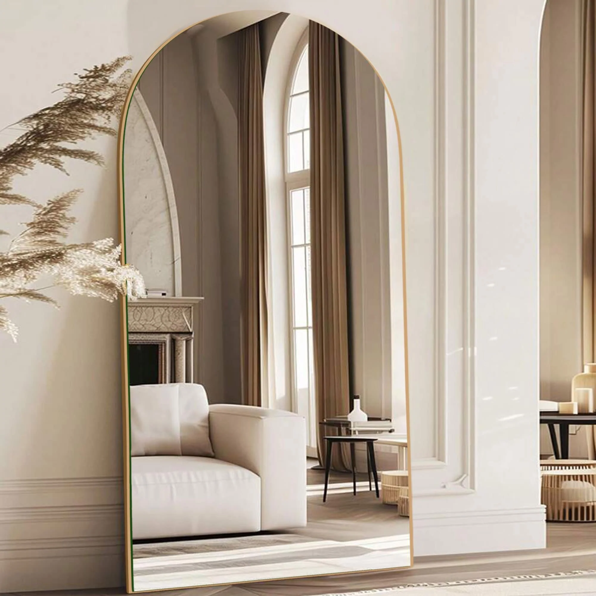 Arched Full Length Wood Floor Mirror, Full Body Standing and Wall Mounted Mirror for Bedroom, Living Room and Home Decor - Image 10