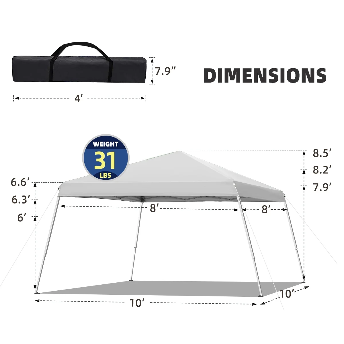 10x10 Pop Up Canopy Tent With Durable Silver Coated Cover And Adjustable Slant Legs, Easy Setup Outdoor Patio Instant Sun Shelter - Blue, Included 1 x Storage Carry Bag, 4 x Guylines, 8 x Stakes - Image 13