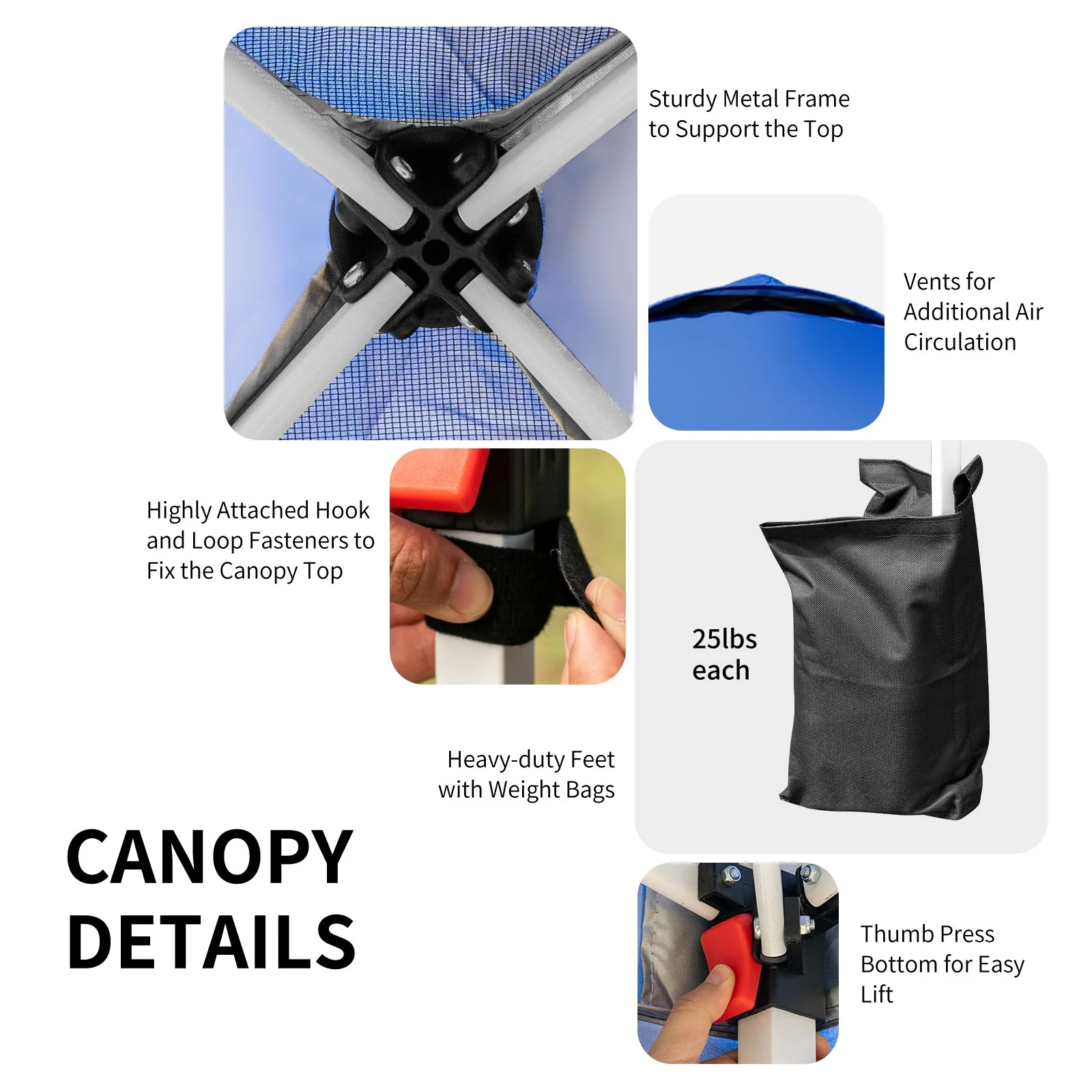 Patiojoy Pop-up Canopy Tent 6.6' x 6.6' Height Adjustable Commercial Instant Canopy w/ Portable Roller Bag White - Image 16