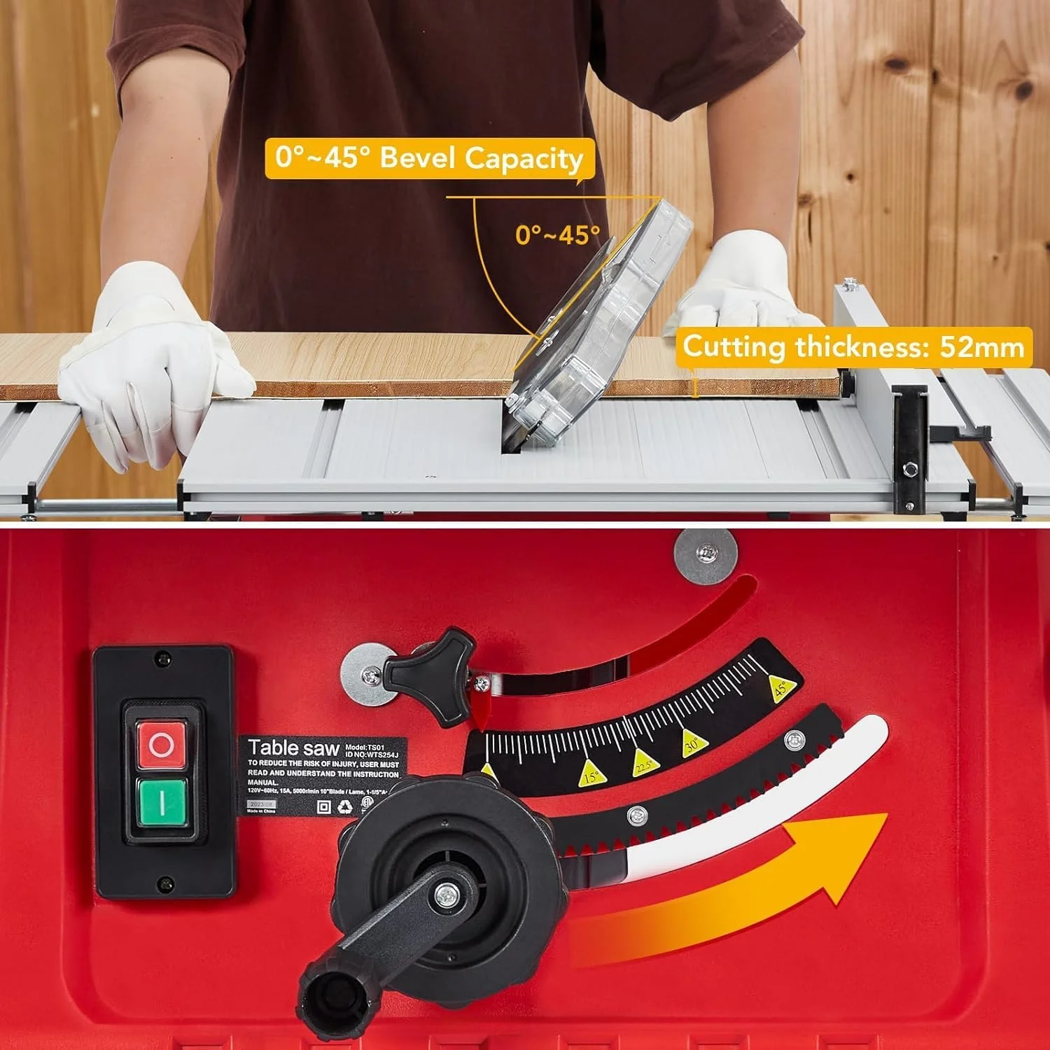Wpond 1800W, 15A 10in Portable Table Power Saw, 5000 RPM - Image 7