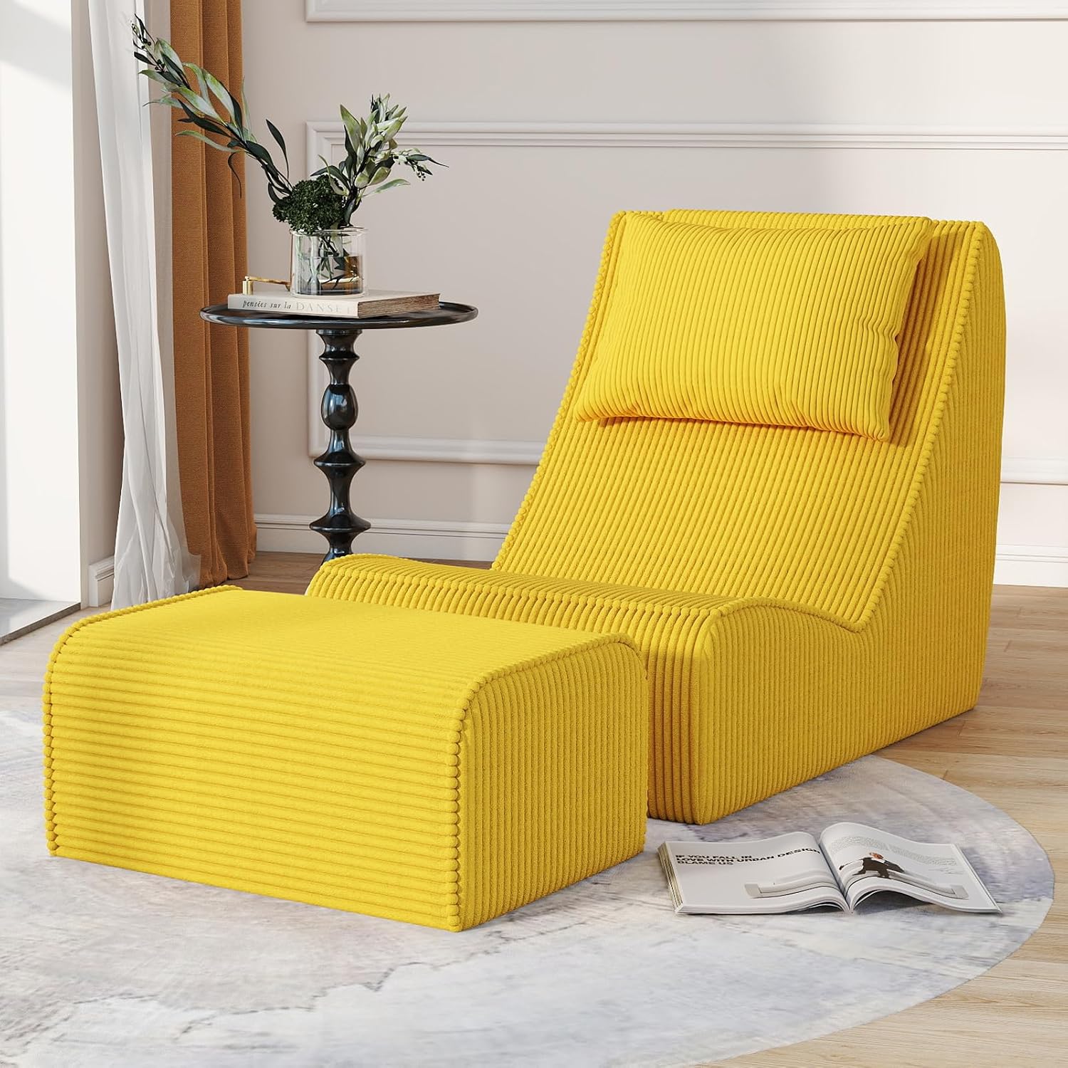 Loveseat Floor Sofa with Ottoman, Frameless 2-Seater Deep Seat Couch - Image 7
