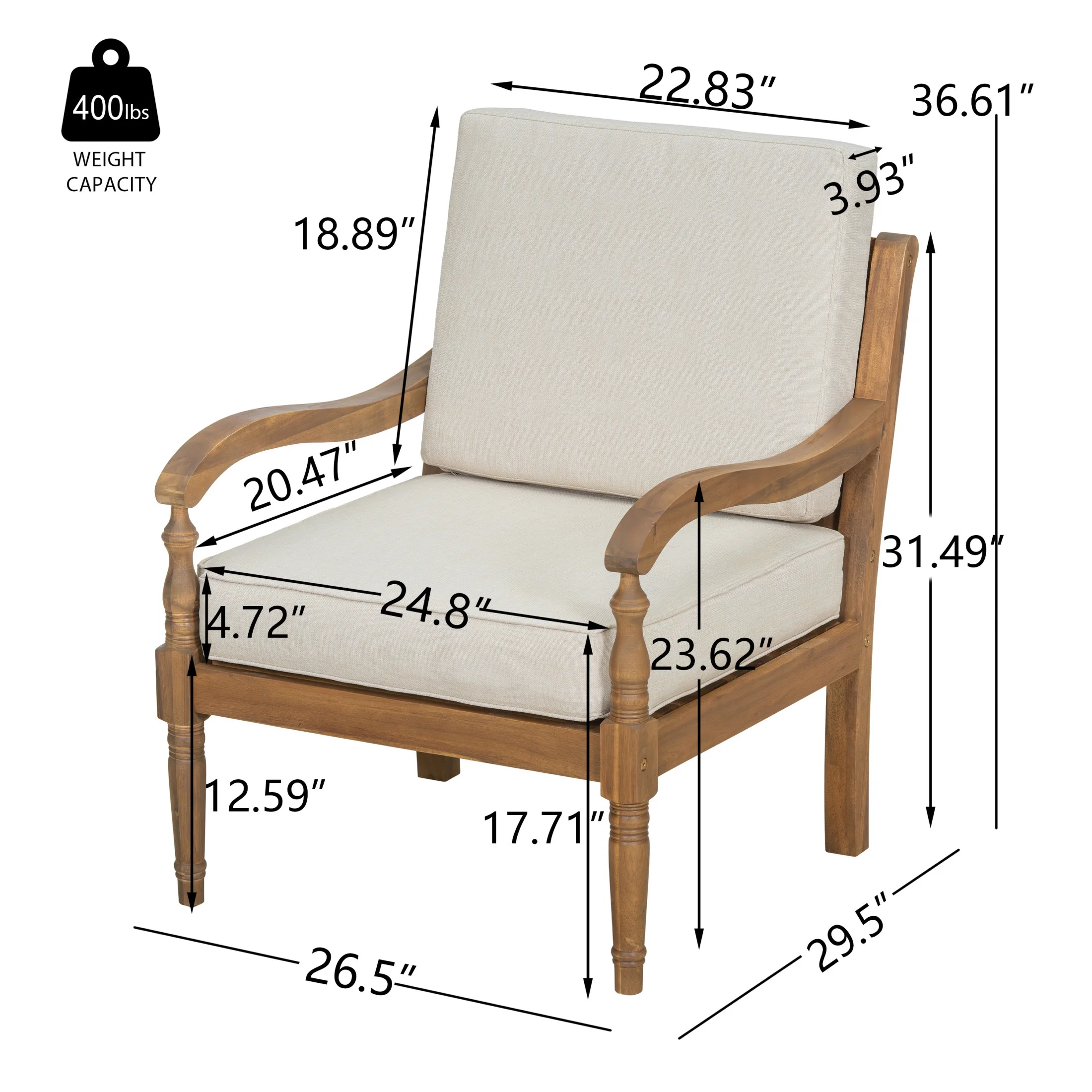 Christopher Knight Home Classic Carved Outdoor Lounge Chair with Cushions, Solid Wood Frame, Beige - Image 4