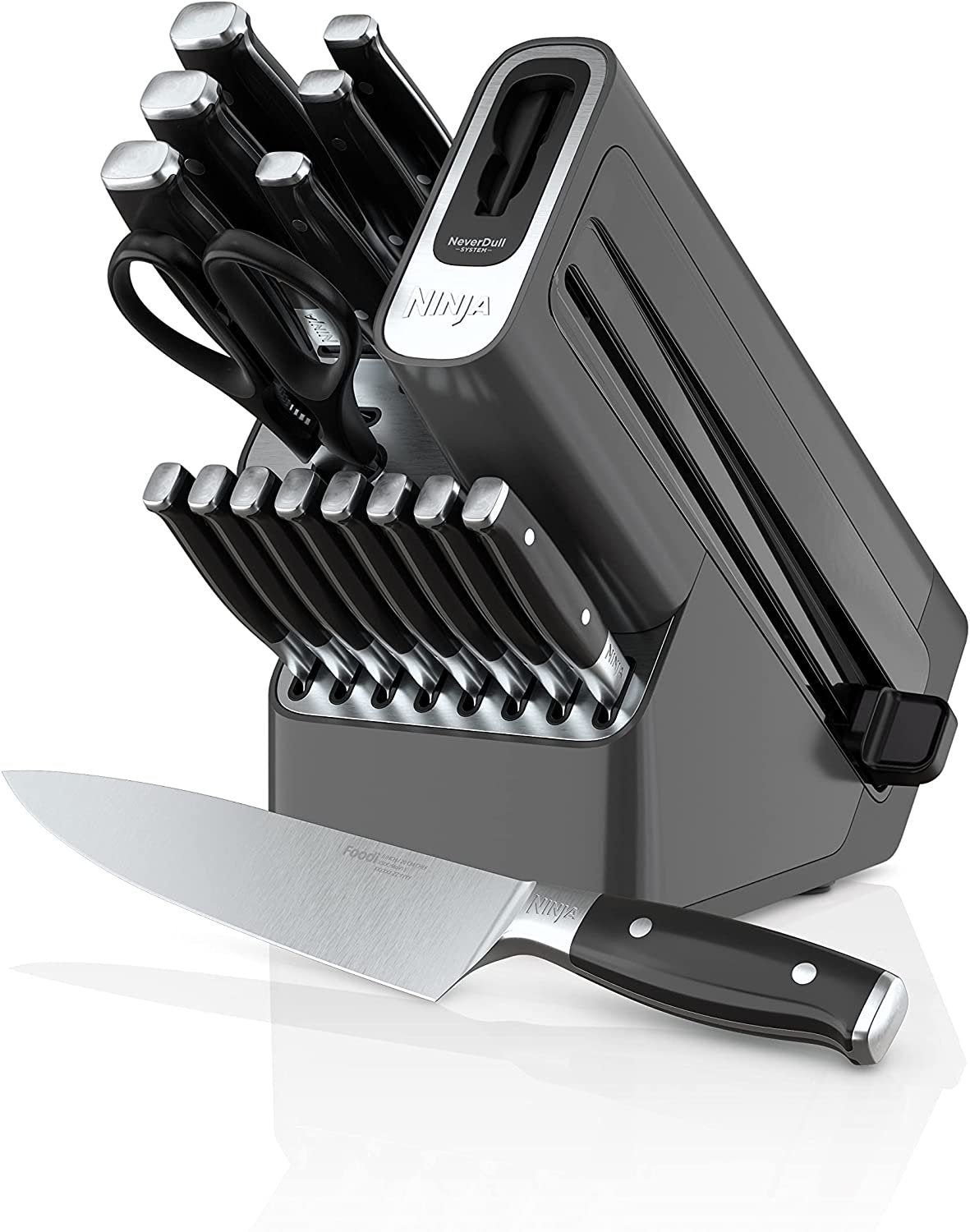 K32017 17 Piece Premium Knife System Block Set with Built-in Sharpener, Stainless Steel/Black