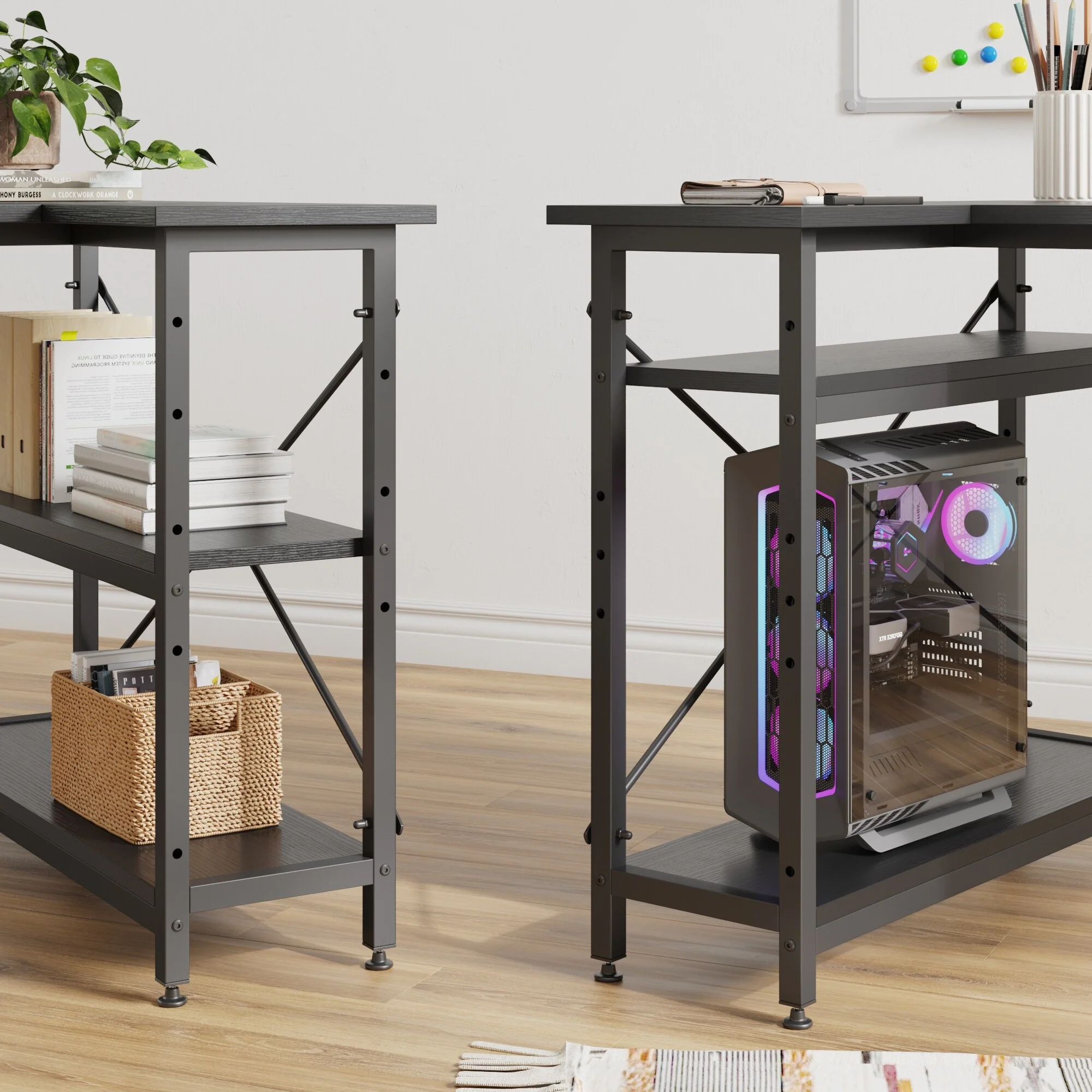Small L Shaped Computer Desk with Storage Shelves, Compact Corner Workstation for Home Office and Study - Image 88