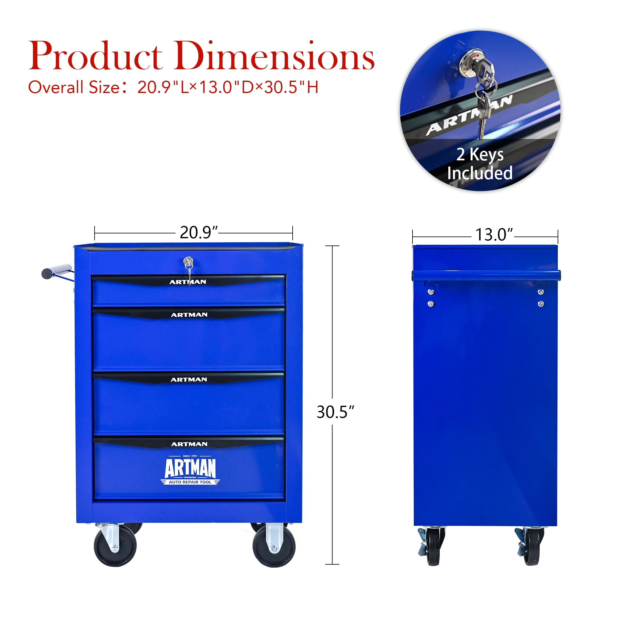 ARTMAN 20" 6-Drawer Tool Chest Cabinet with Ball Bearing Drawer Slides, Steel Tool Storage Box Organizer for Garage Workshop Repair Shop - Image 27