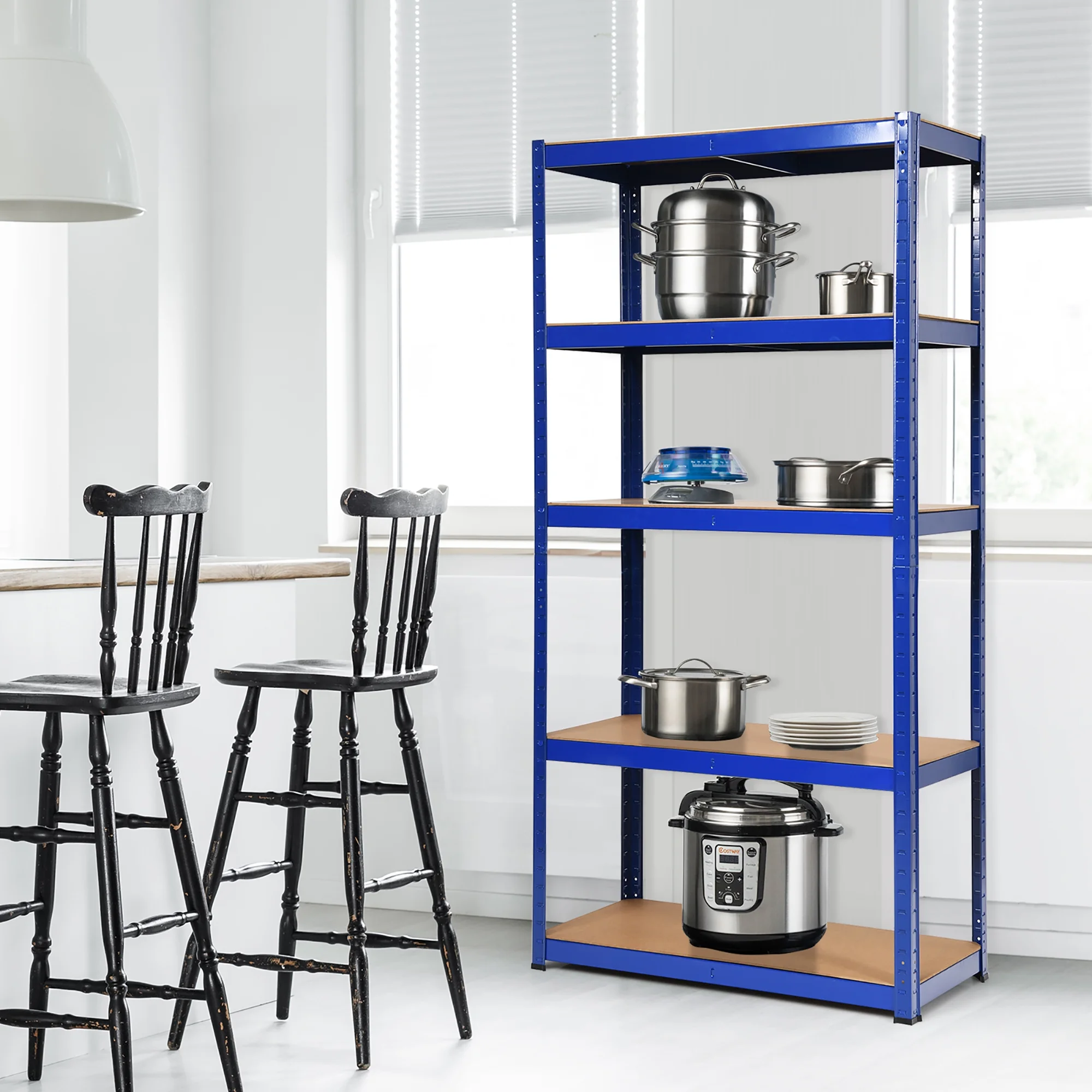 Costway 2PCS 72'' Heavy Duty Storage Shelf Steel Metal Garage Rack 5 Level Adjustable Blue - Image 10