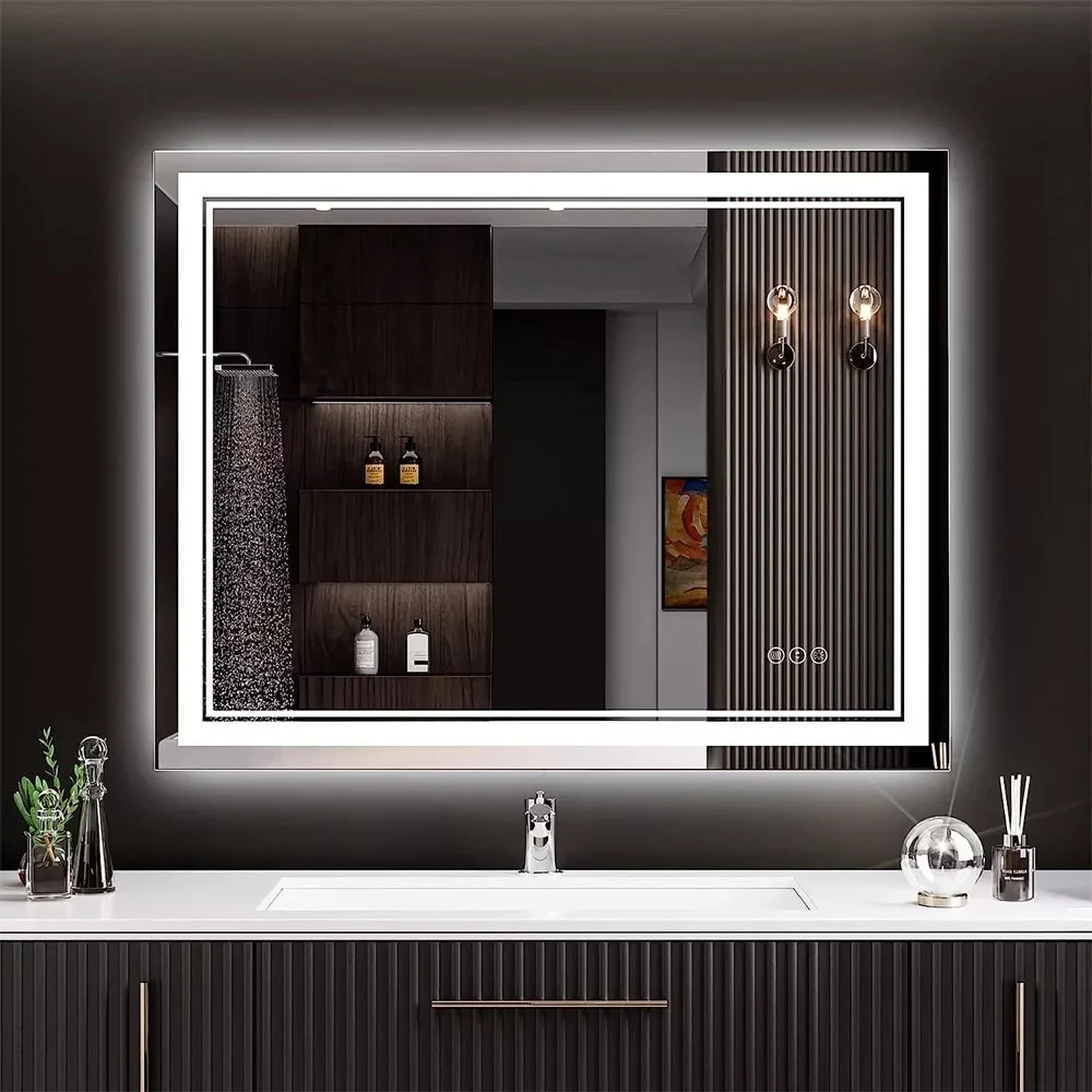 Extra Large LED Lighted Bathroom Mirror, Anti-Fog Wall Mounted Vanity Mirror with 3 Colors - Image 44
