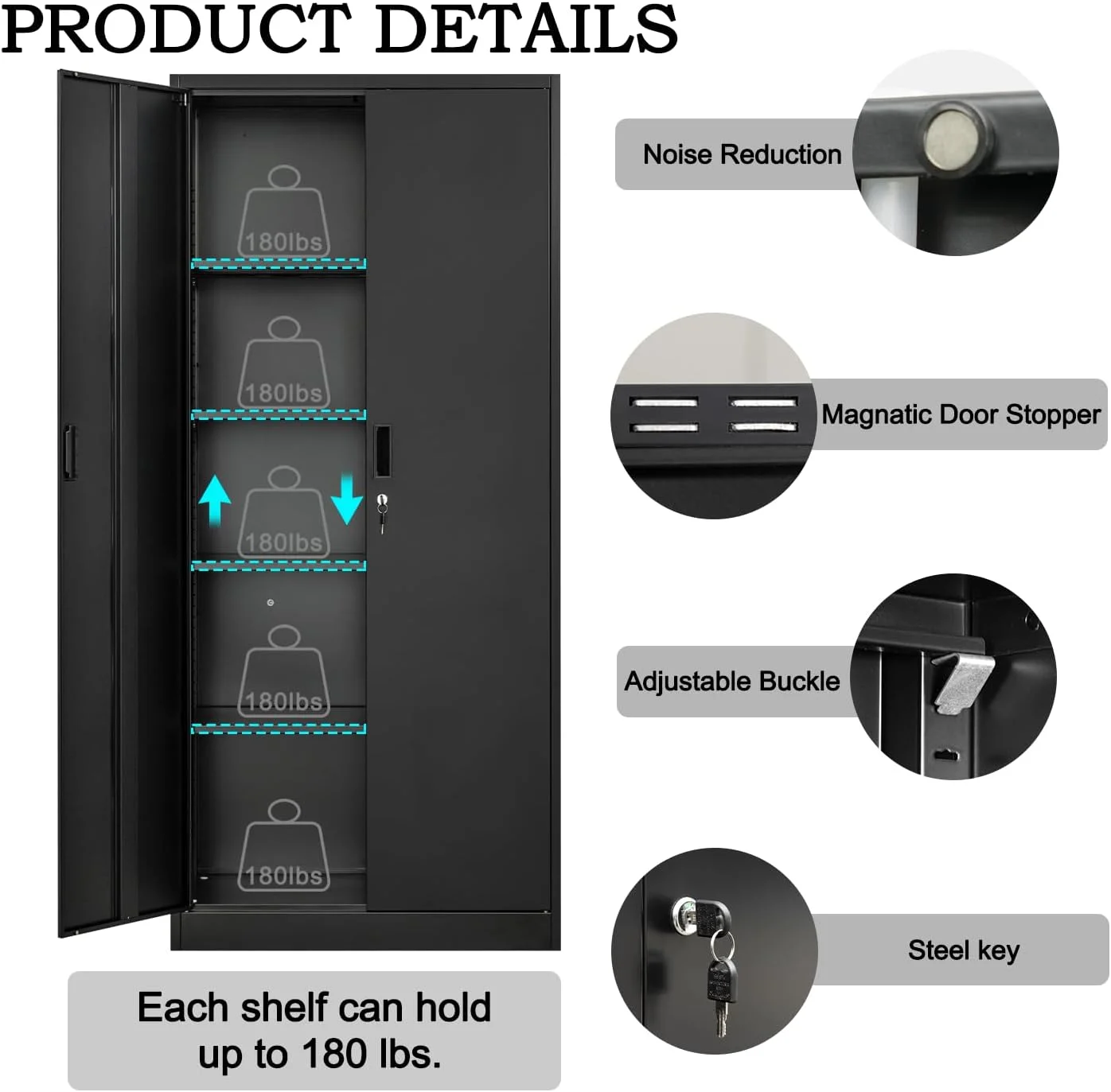 Metal Storage Cabinet, Garage Metal Cabinet with Doors, Adjustable Shelf Height & Steel Lockable Storage Cabinet, Tool Cabinets for Office, Home, Gym, School and Kitchens - Image 10