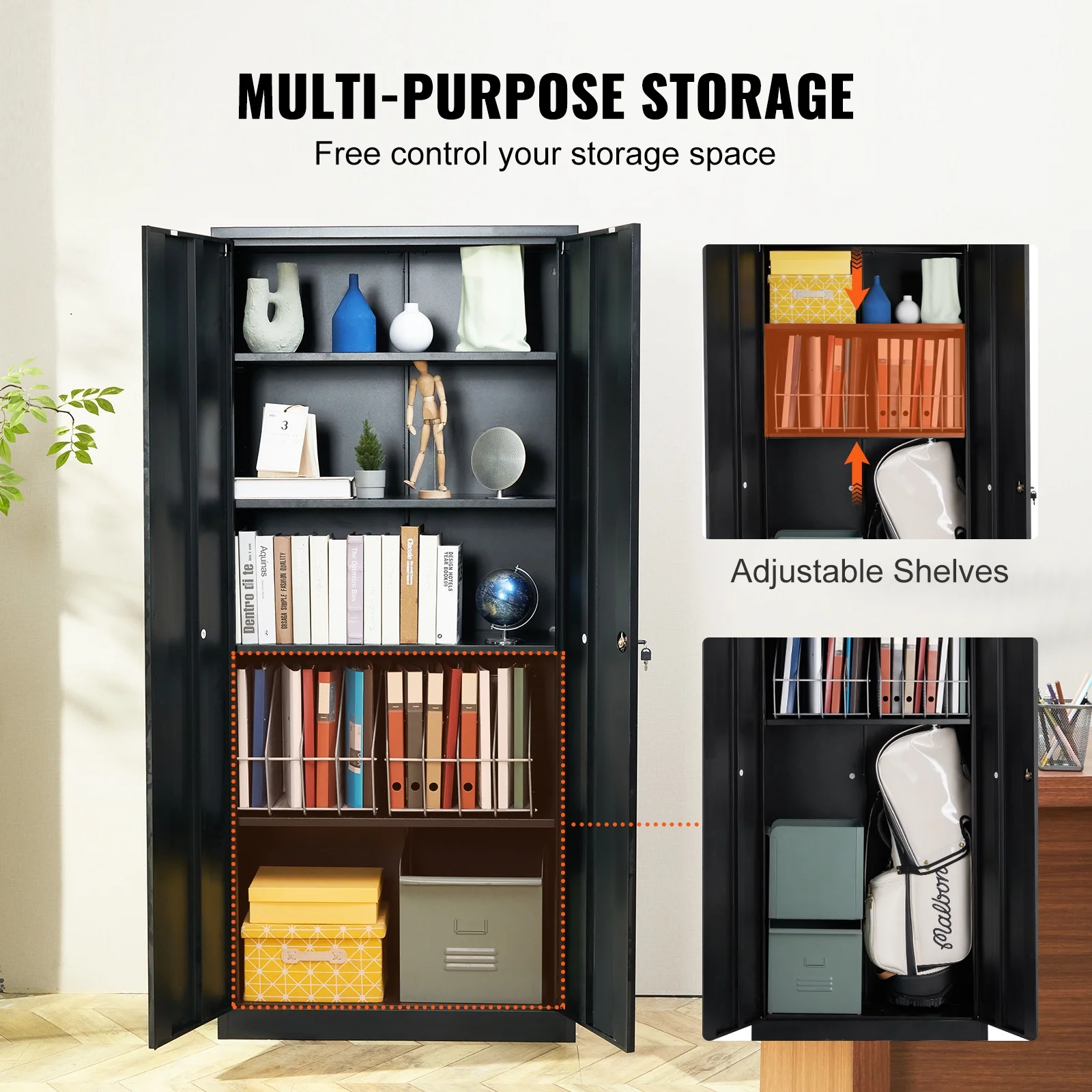 KFFKFF Iron Storage Unit, Secure Storage Unit with Dual Magnetic Entryways and Quartet of Customizable Racks, 71'' Iron Unit with 200 lbs Load Limit per Rack, Accompanied by Trio of Keys - Image 6