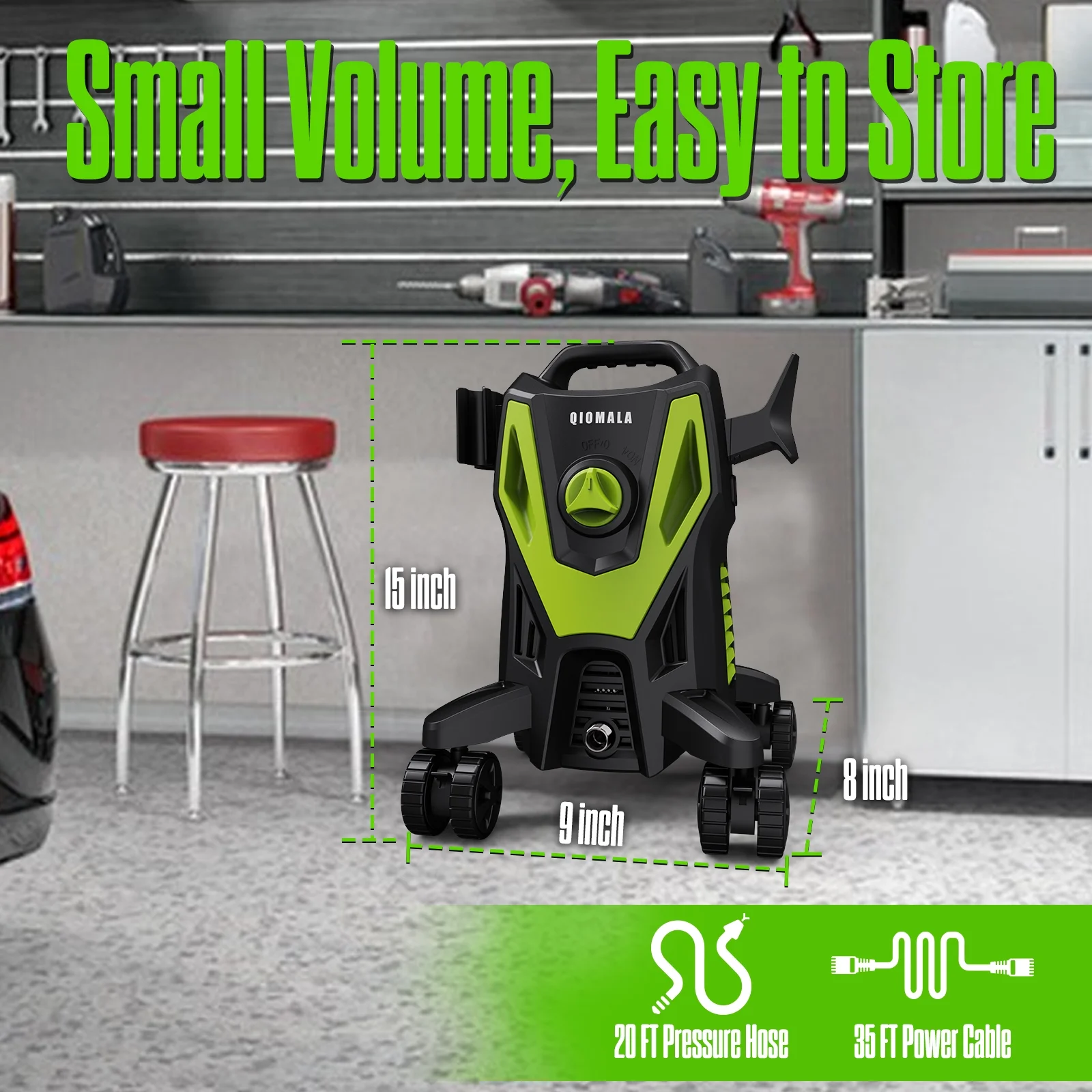 Electric Pressure Washer, 4800 PSI 3.0GPM High Pressure Cleaning Machine with 35 FT Power Cord, 20 FT Hose, Foam Cannon, 4 Nozzles,Easy Store for Car/Garage/Patio, Green - Image 2