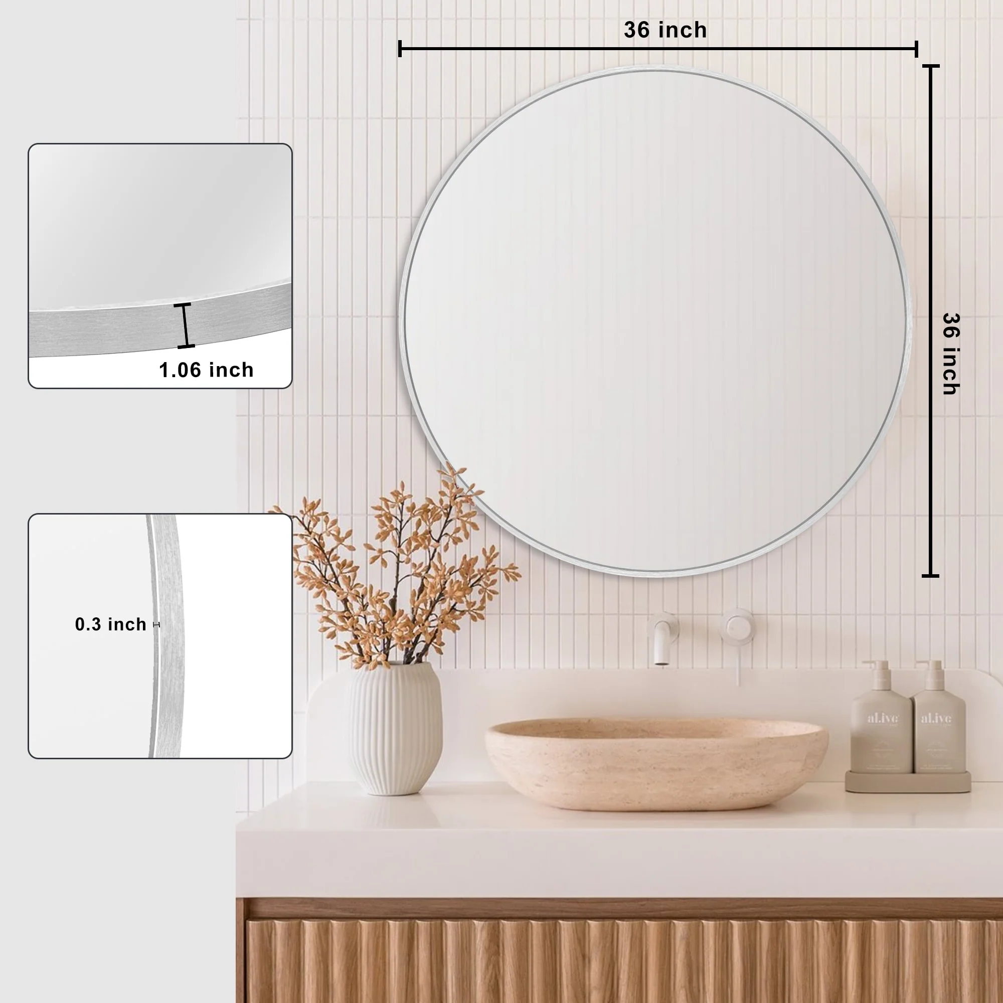 Modern Round Bathroom Vanity Mirror, Wall Mounted Circular Mirror for Bathroom, Bedroom and Home Decor - Image 28