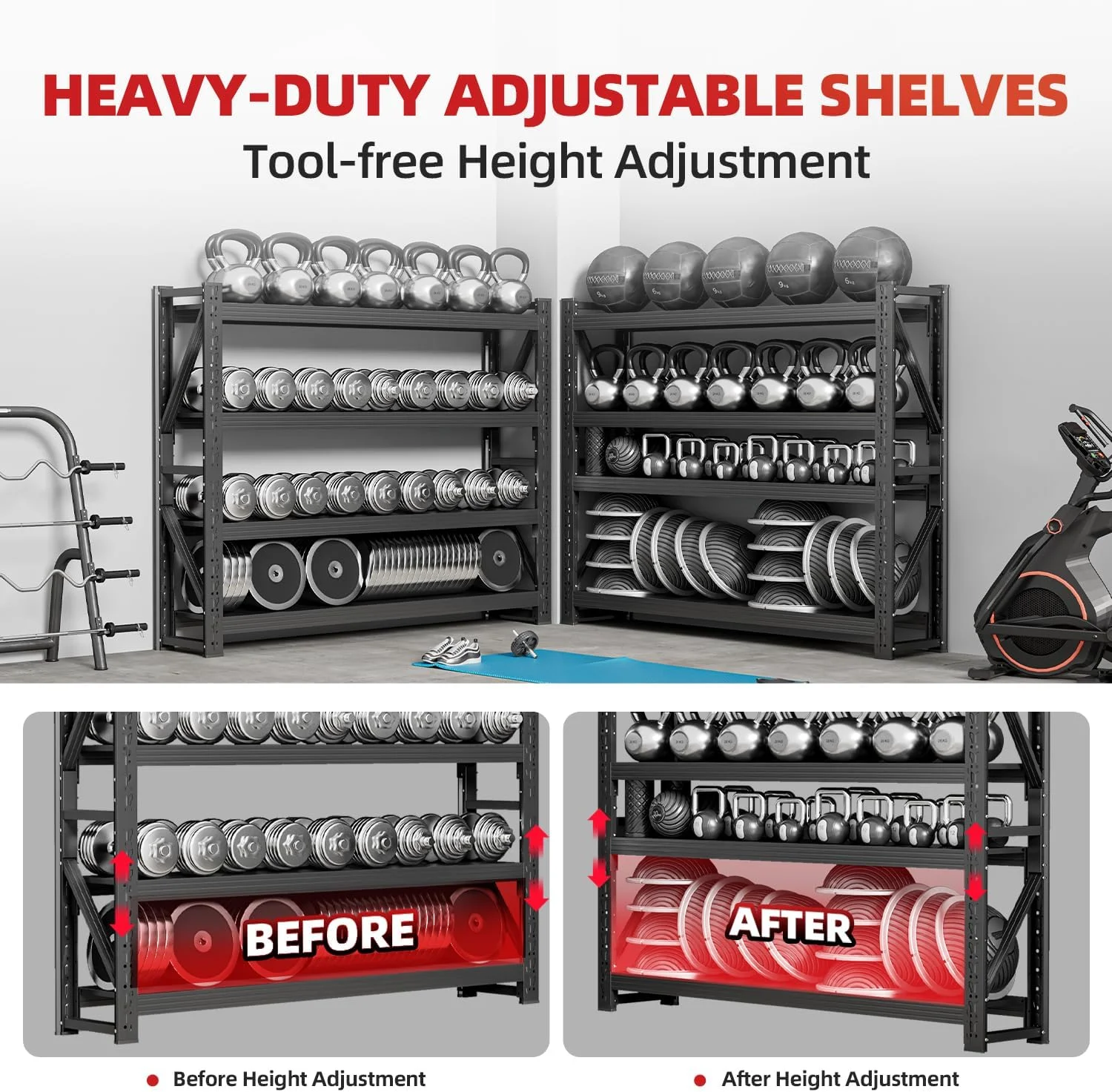 59" W Garage Shelving,5-Tier Heavy Duty Shelving Unit,3000LBS Adjustable Metal Storage Shelves,Storage Rack Units for Industrie,Shed,Warehouse,Basement,Black,59" W x 20" D x 72" H - Image 14